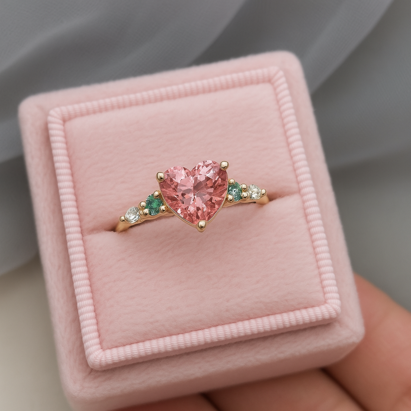14K Gold Ring, 1.25ct Art Deco Heart Pink Sapphire gemstone Engagement Ring