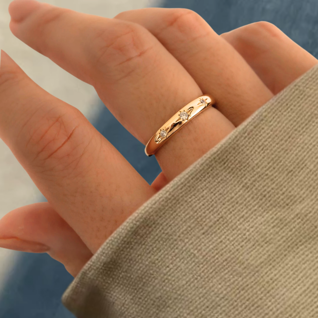 14K Diamond Signet Ring 14k Gold / Star Celestial Diamond Signet Ring / Gold Signet Band