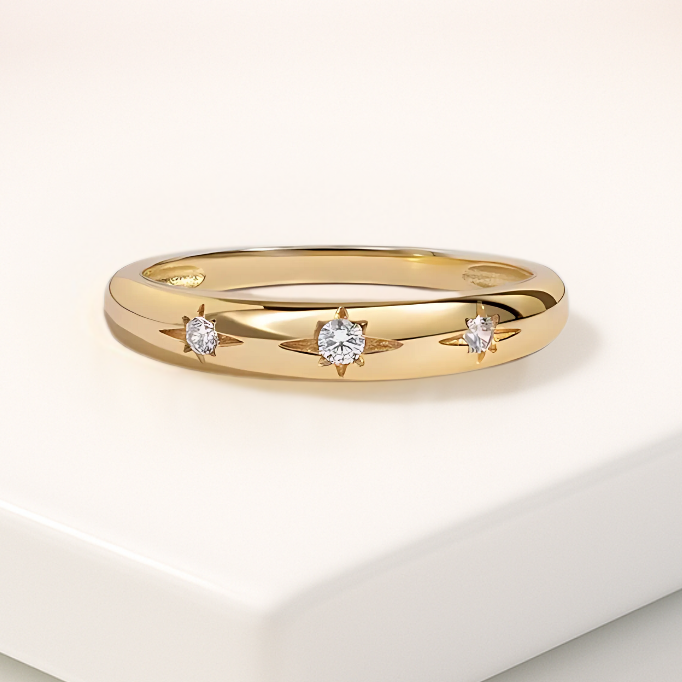 14K Diamond Signet Ring / Star Celestial Diamond Signet Ring / Gold Signet Band