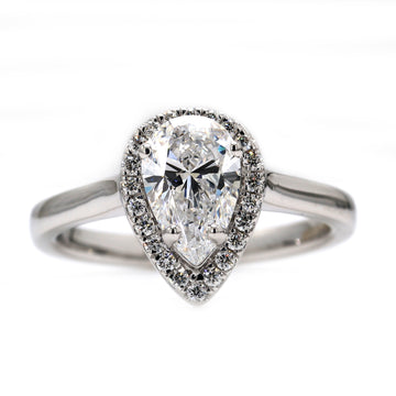 Pear Shaped Lab Grown Diamond Engagement Ring, IGI Certified Diamond Halo Graduated