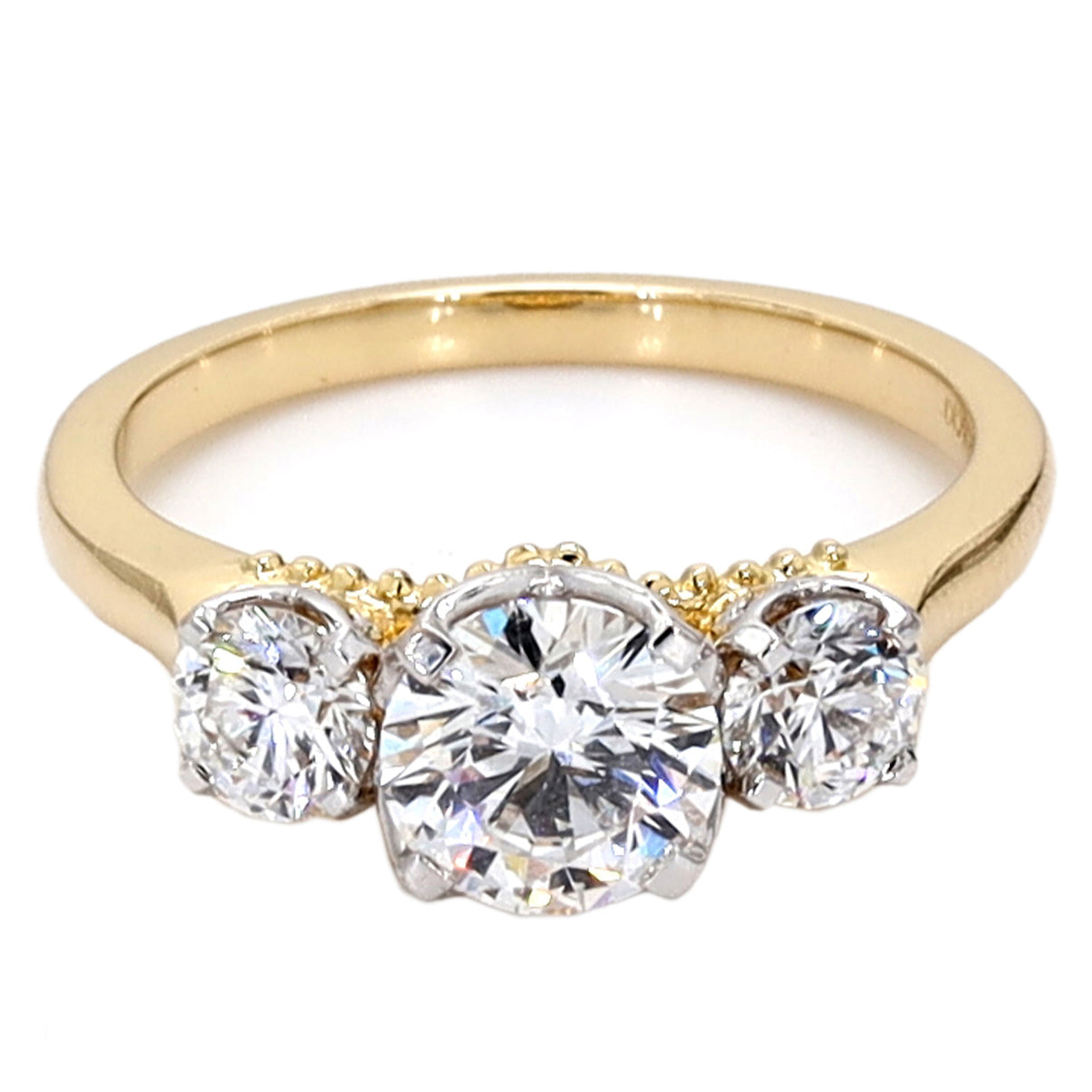 14K Round Three Stone Engagement Ring