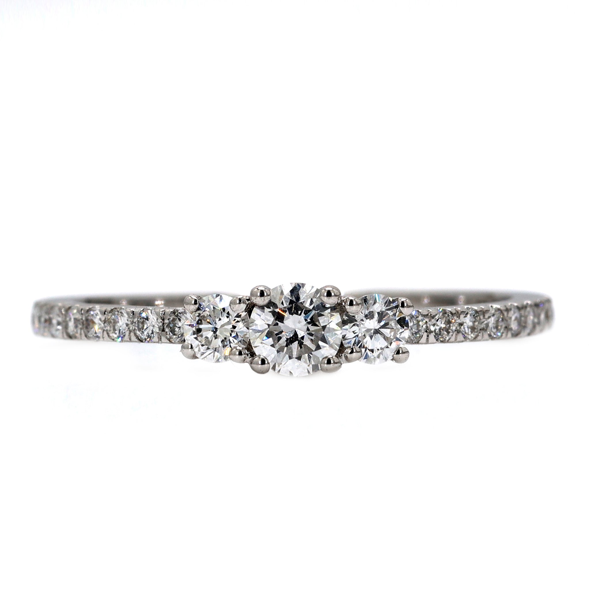 3 Stone Round Cut Lab Grown Diamond Pave Set Engagement Ring