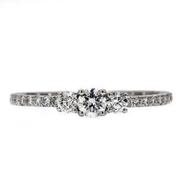3 Stone Round Cut Lab Grown Diamond Pave Set Engagement Ring
