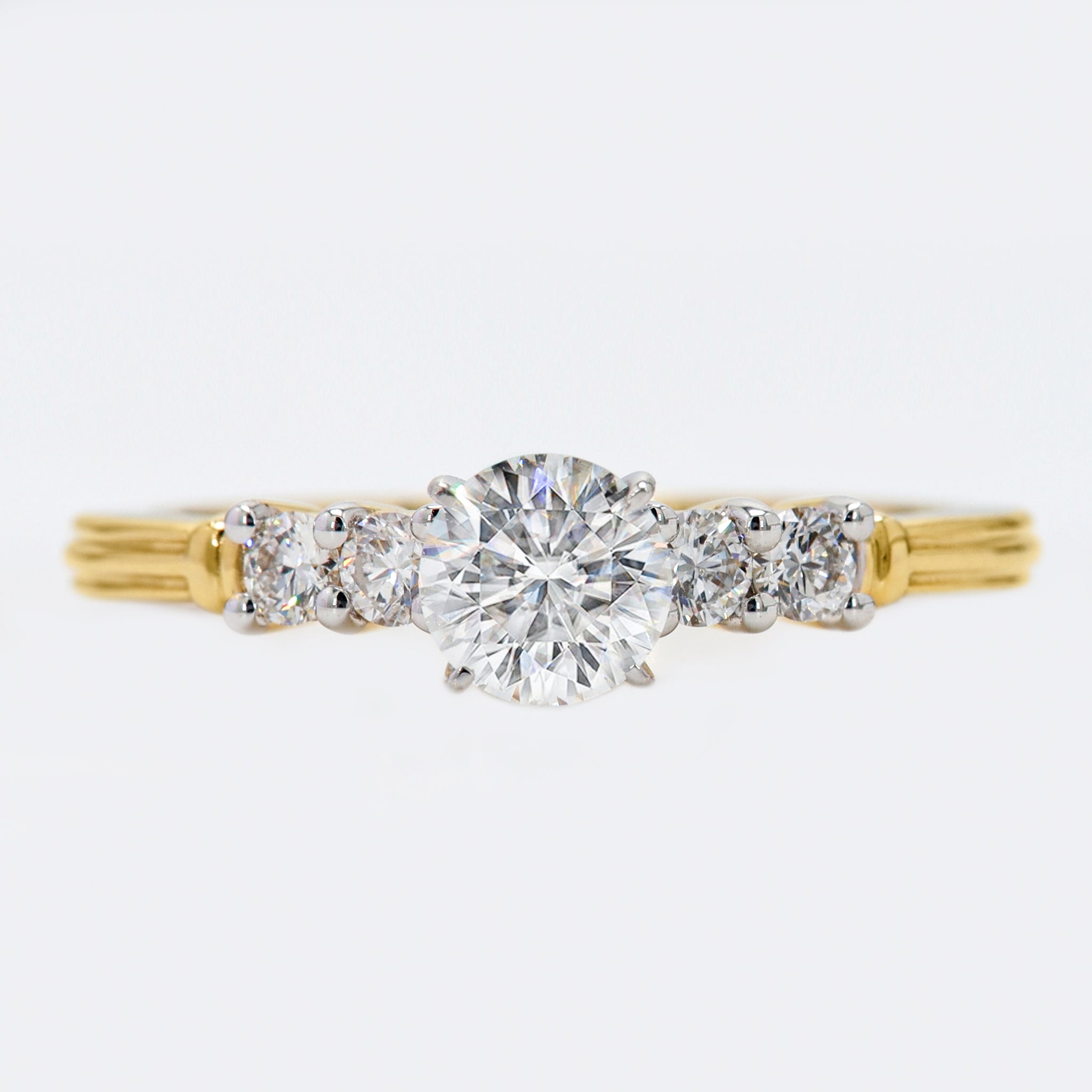 14K Round Five Stone Diamond Ring, Lab Grown Diamond Ring, Trellis Setting Engagement Ring