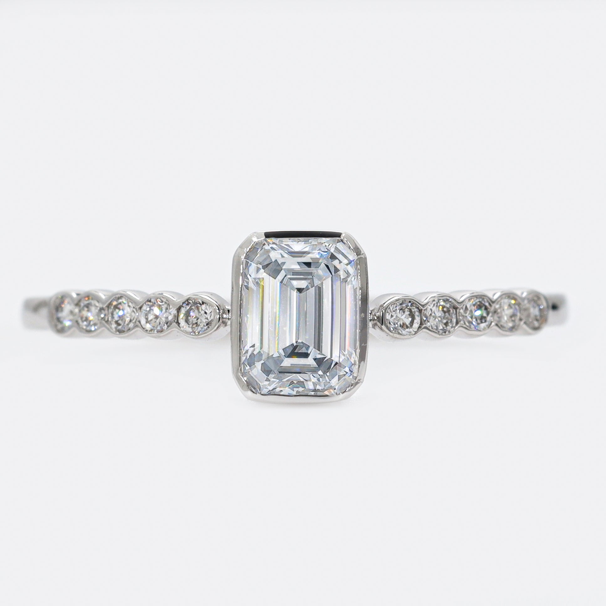 14K Gold Emerald Cut Bezel Set Solitaire Diamond Ring