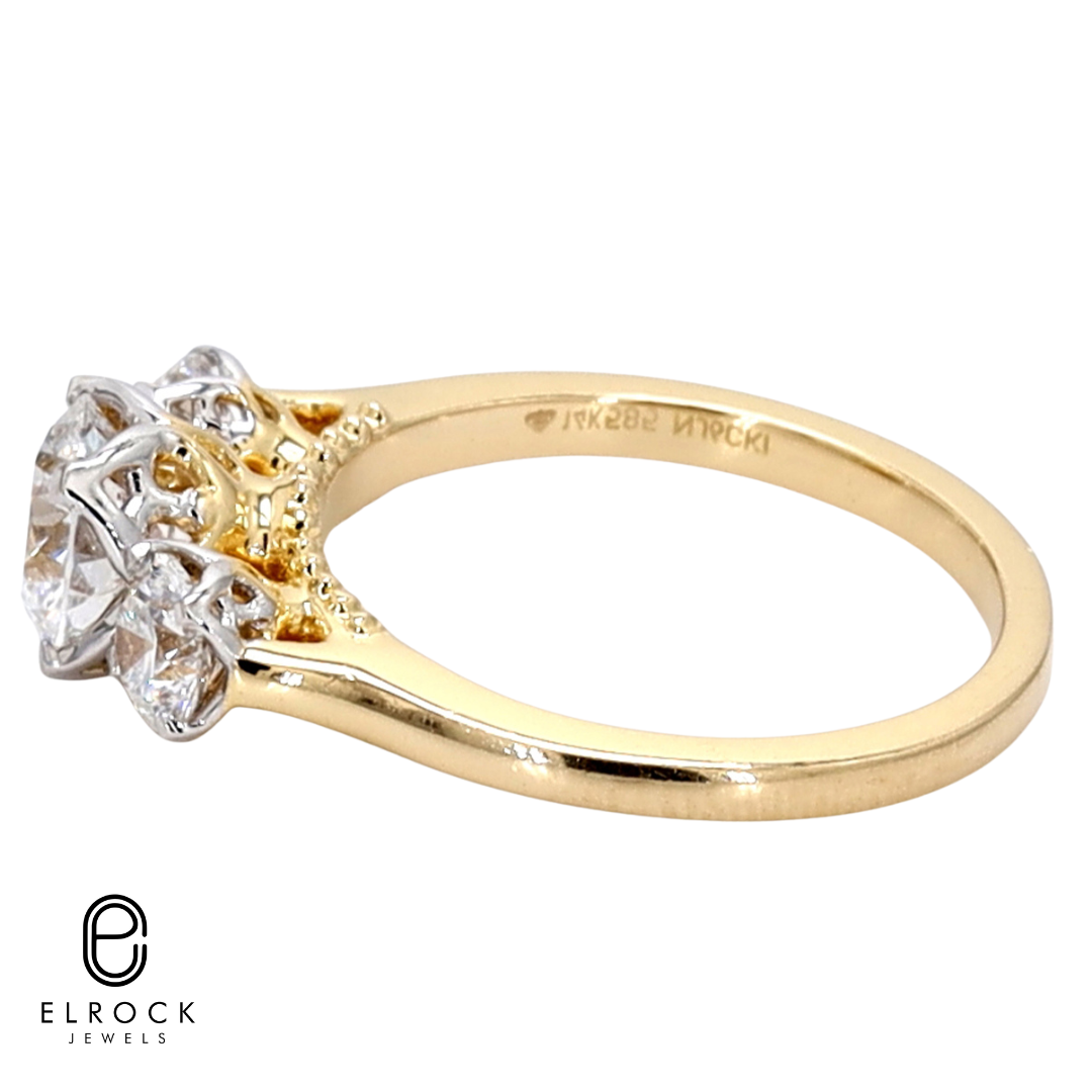 14K Round Three Stone Engagement Ring