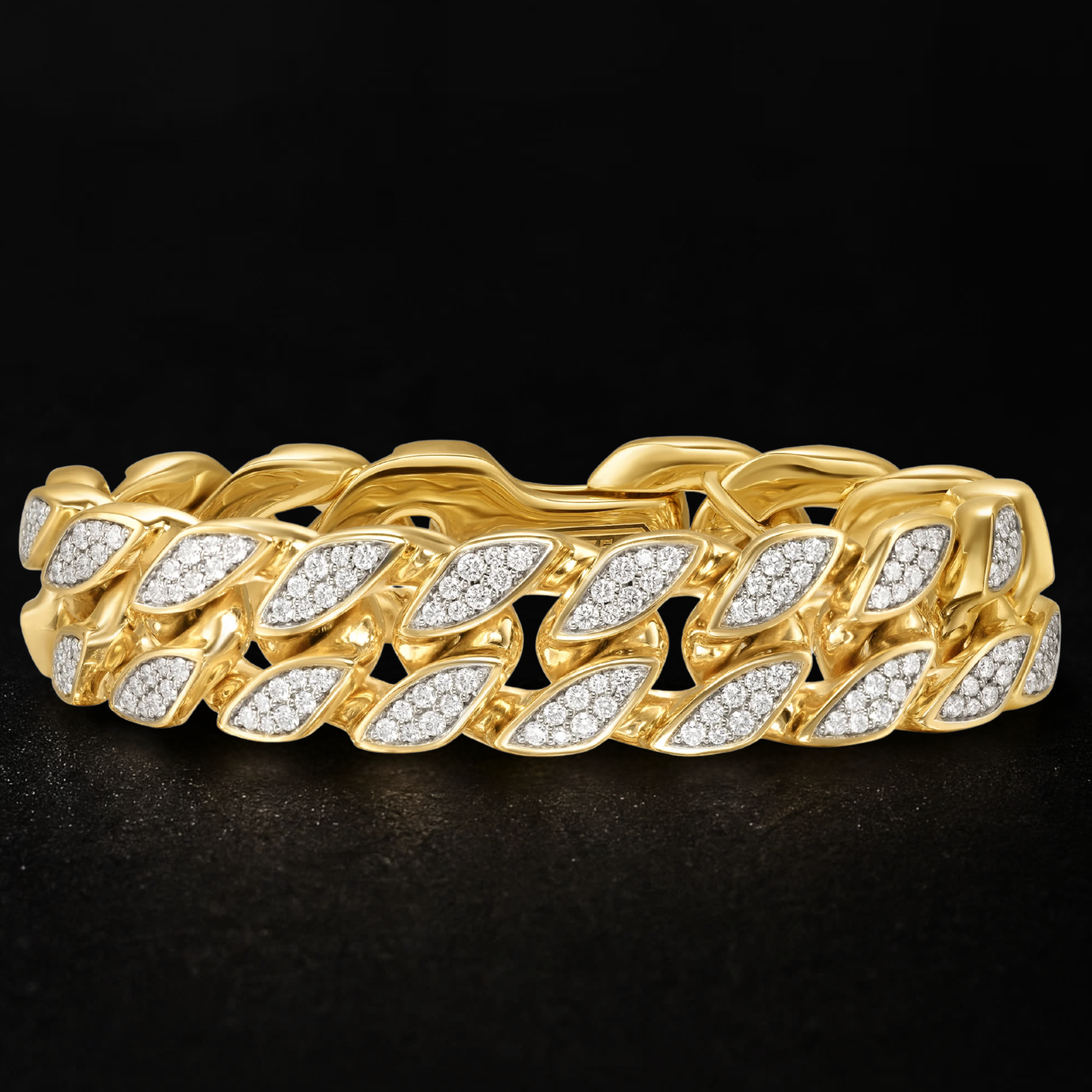 14K Solid Gold Diamond Cuban Link Bracelet