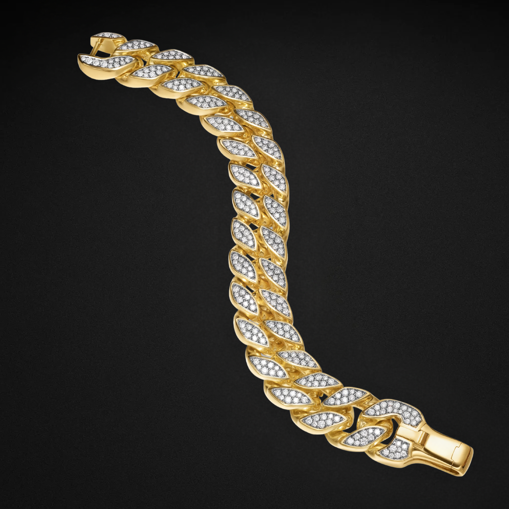 14K Solid Gold Diamond Cuban Link Bracelet