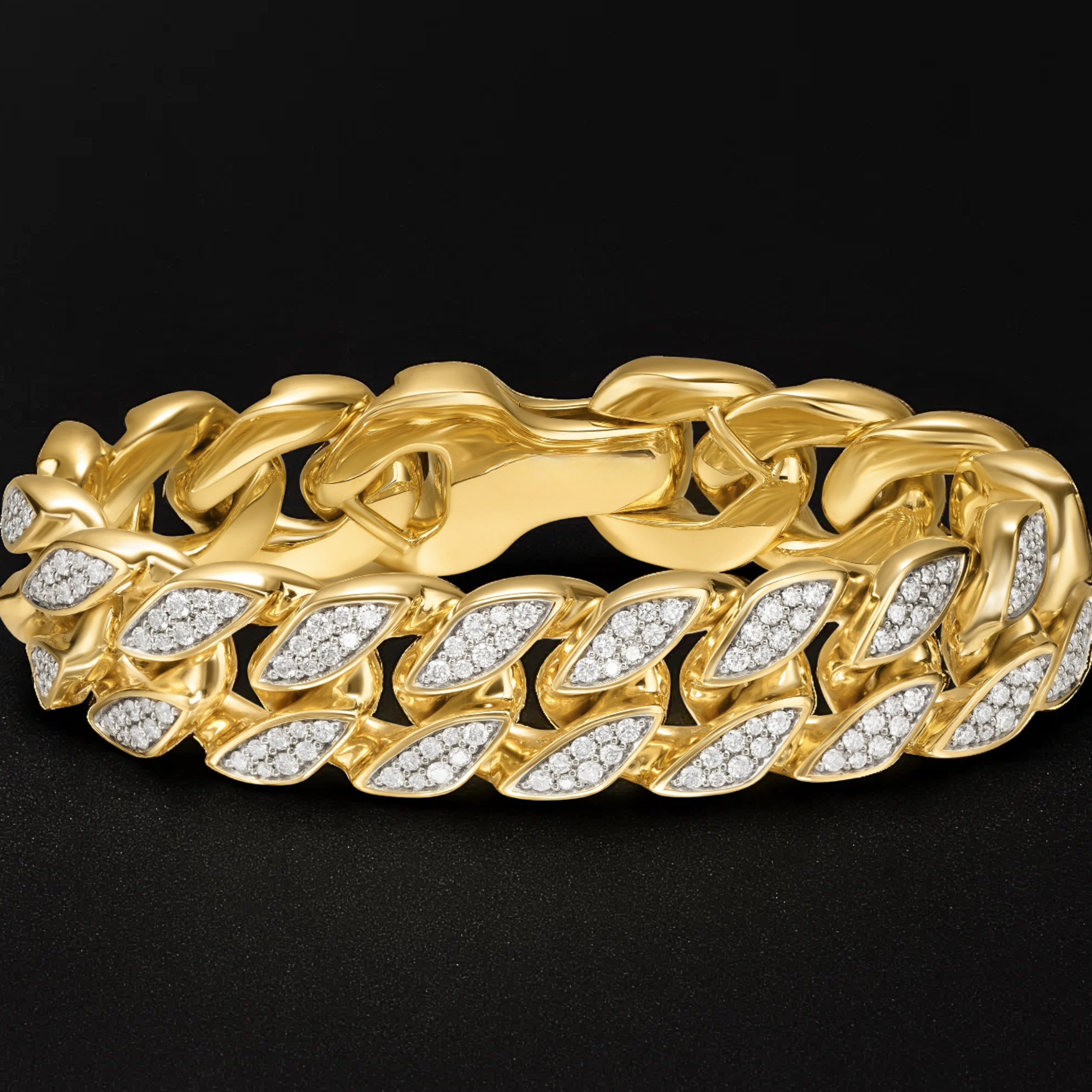 14K Solid Gold Diamond Cuban Link Bracelet