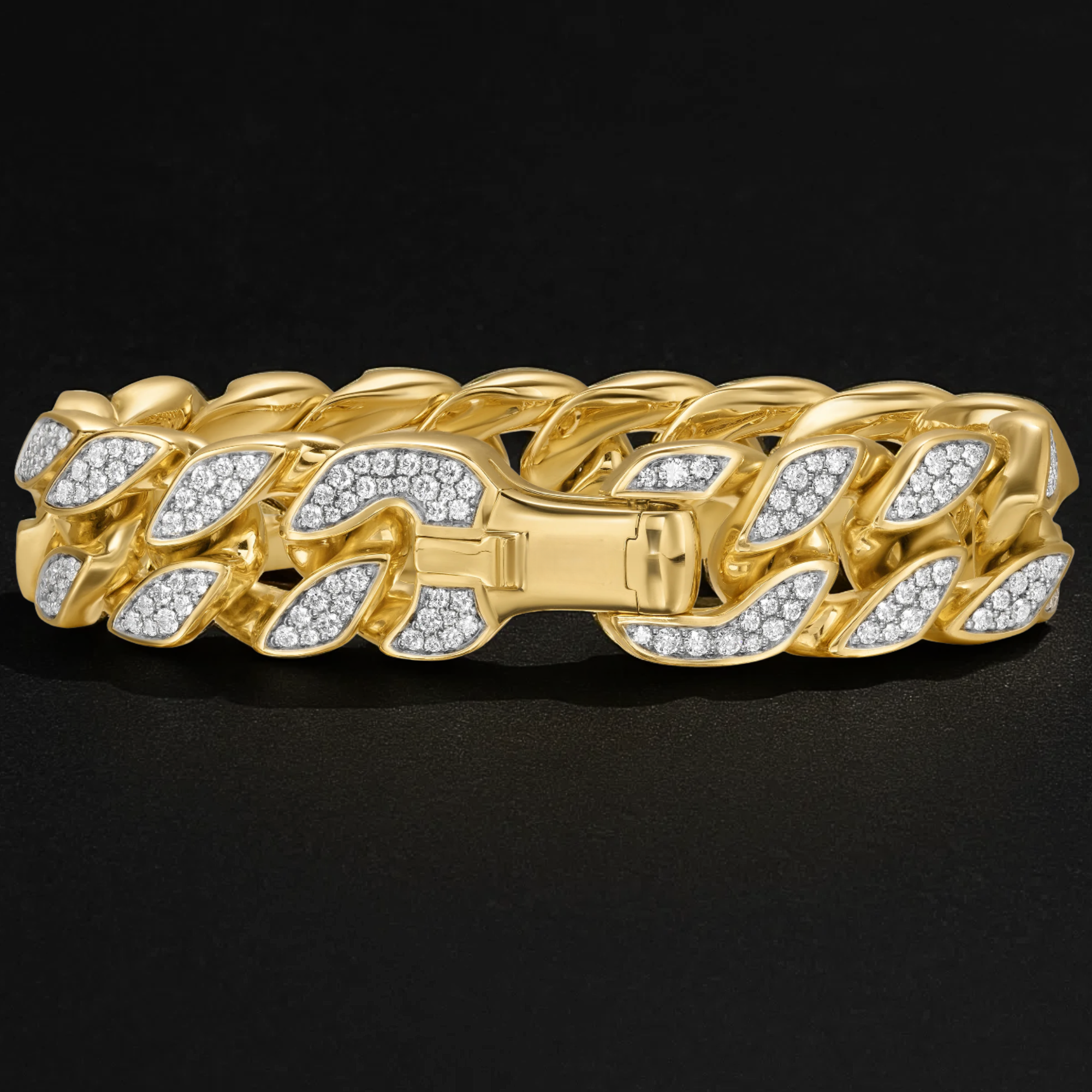 14K Solid Gold Diamond Cuban Link Bracelet