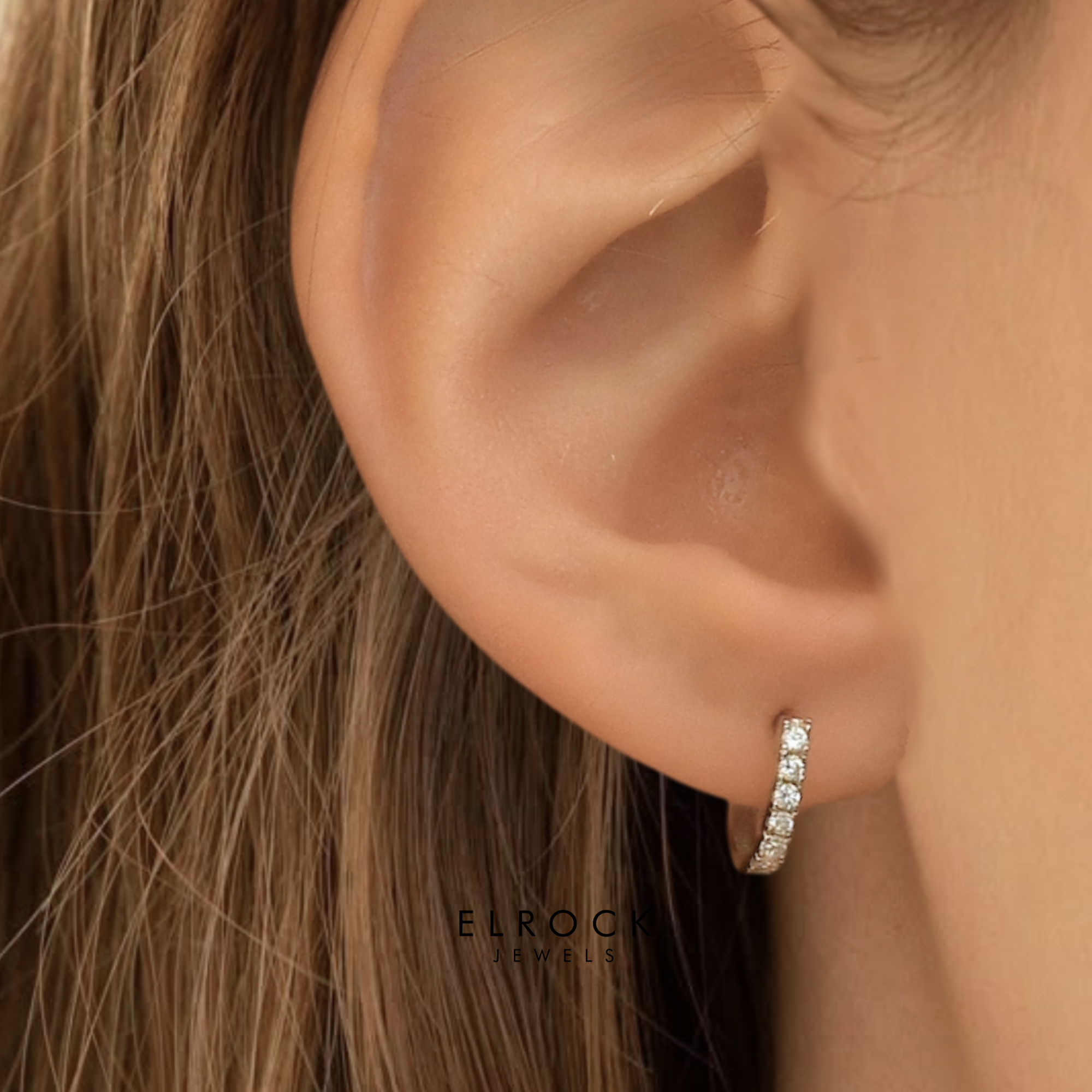 14k Solid Gold Diamond Huggie Earrings