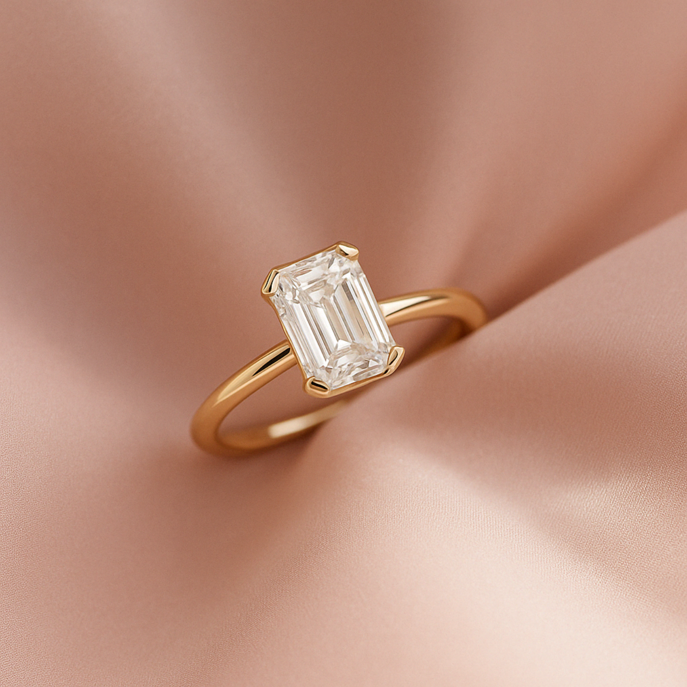 14K Gold 2.70 CT Emerald Cut Lab Diamond Engagement Ring