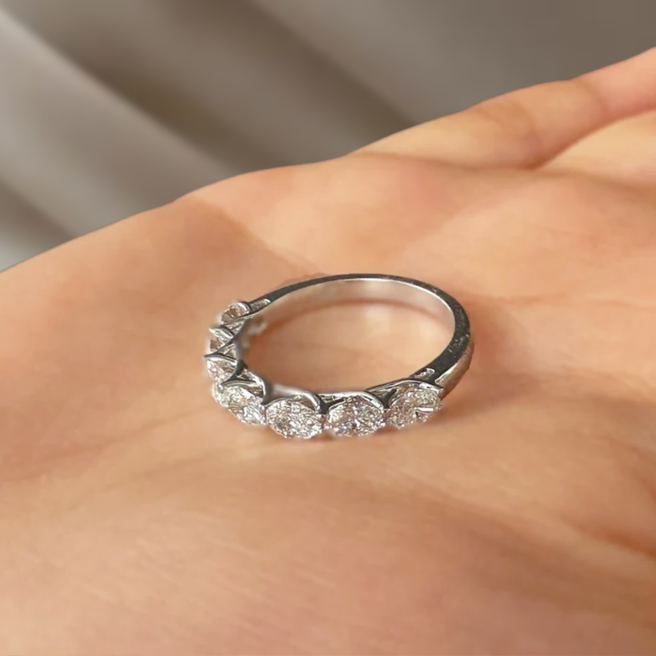 14K Gold Oval Cut Half Eternity Lab Diamond Wedding Band