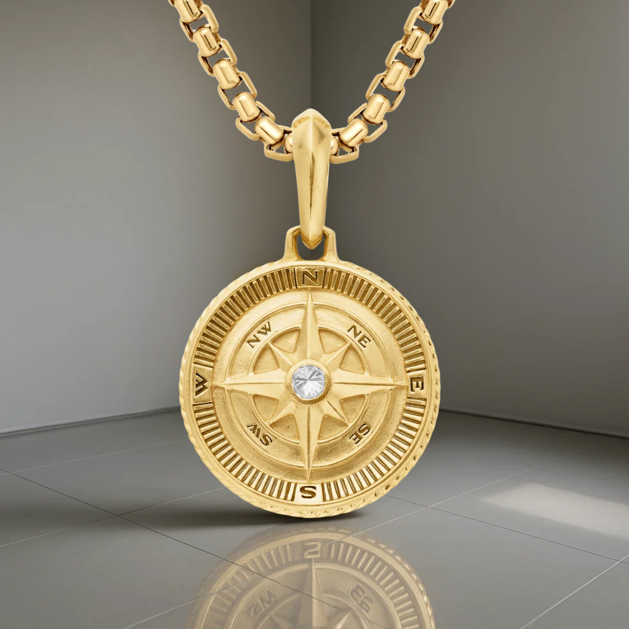  Diamond Compass Medallion Pendant