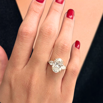 5 Carat Oval F VS1 Lab Grown Diamond Three Stone Engagement Ring,14k Gold Trilogy Ring