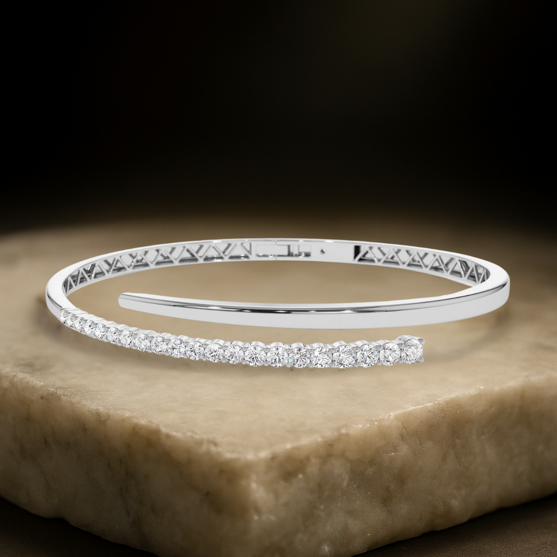 14K Unique Diamond Bangle Bracelet 1ct, 14K Cross Over Bangle, Graduating Diamond Bracelet