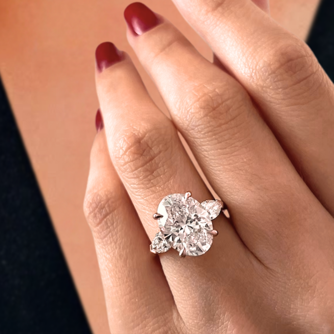 5 Carat Oval F VS1 Lab Grown Diamond Three Stone Engagement Ring