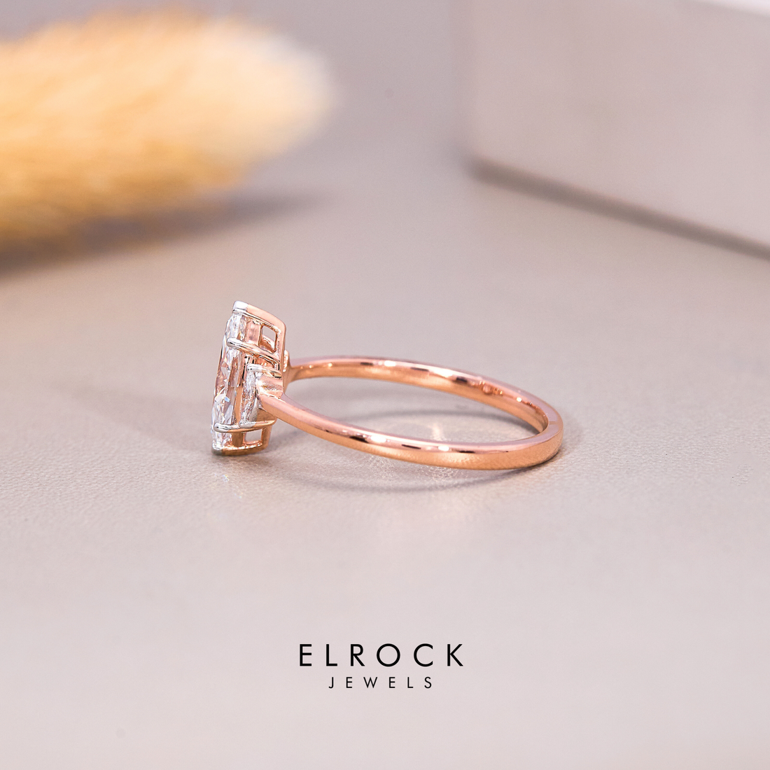 Unique Engagement Ring 0.75 ctw, 14k Gold Marquise Cut Lab Created Solitaire Ring