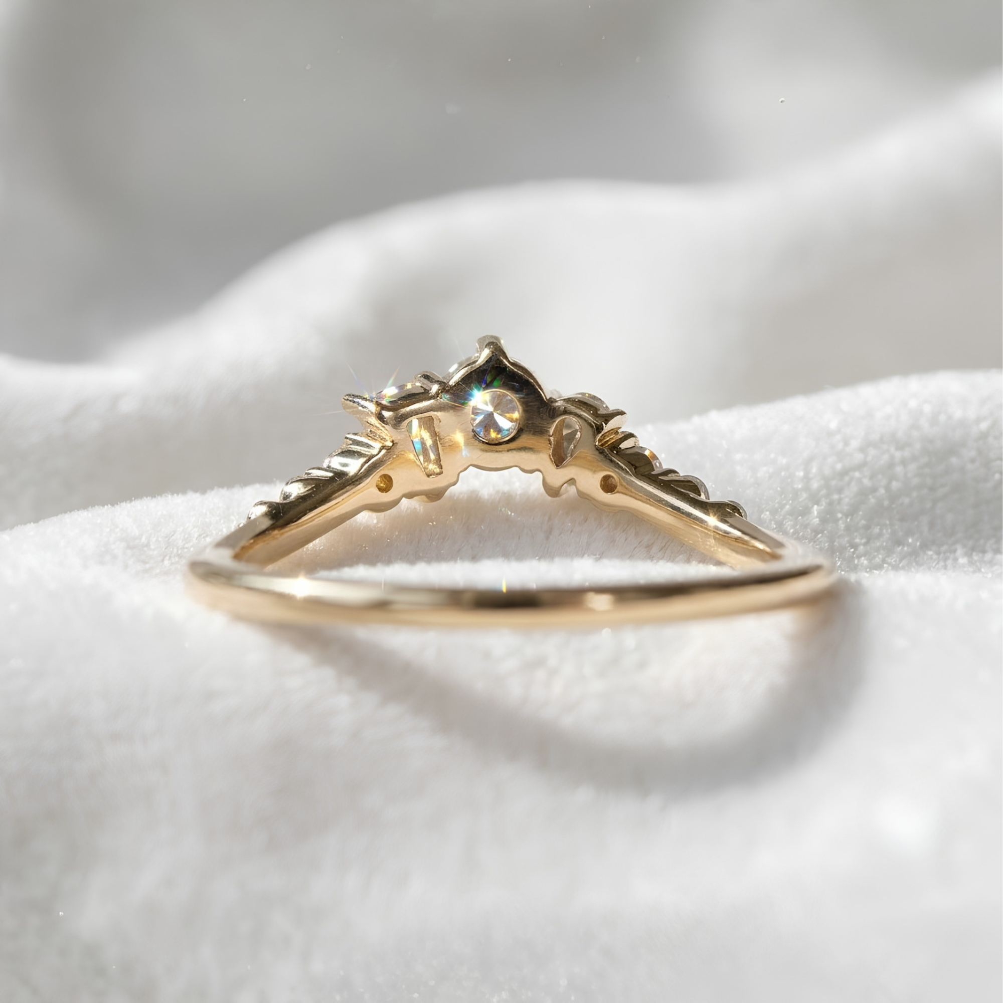 14K Gold Multi Shaped Lab Diamond Curved Wedding Band