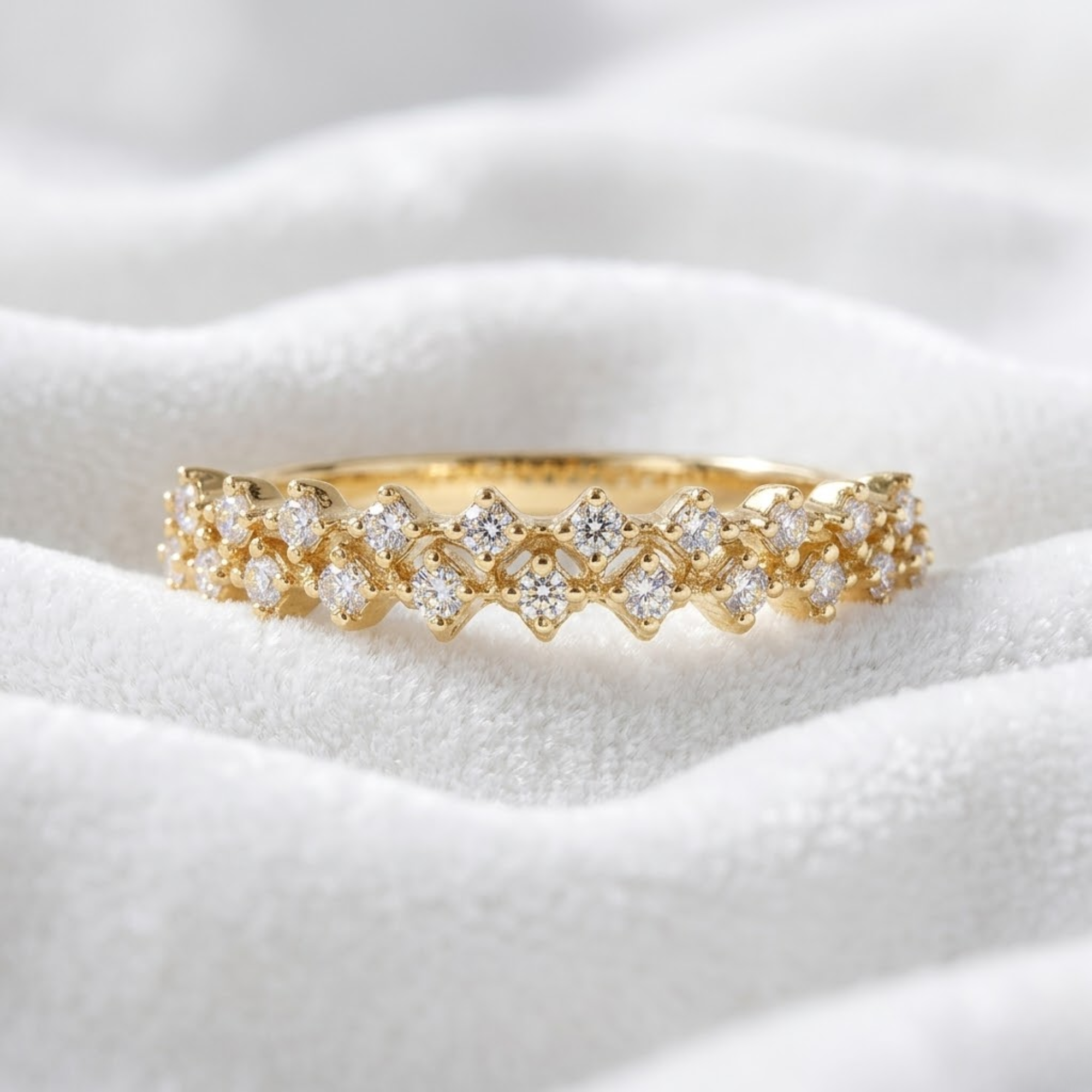14K Gold Half Eternity Double Band Ring