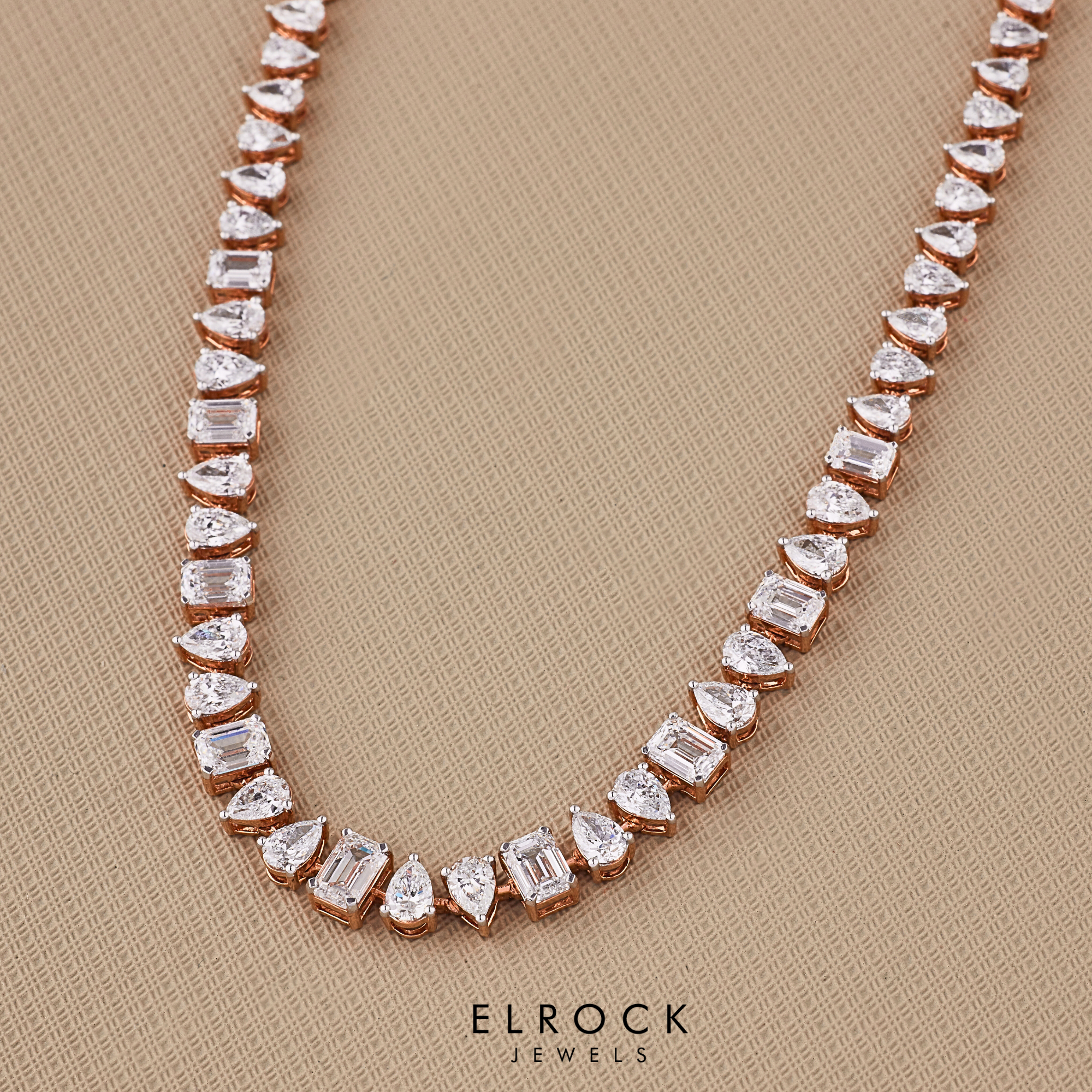 14K Gold Multi Shape Diamond Tennis Necklace
