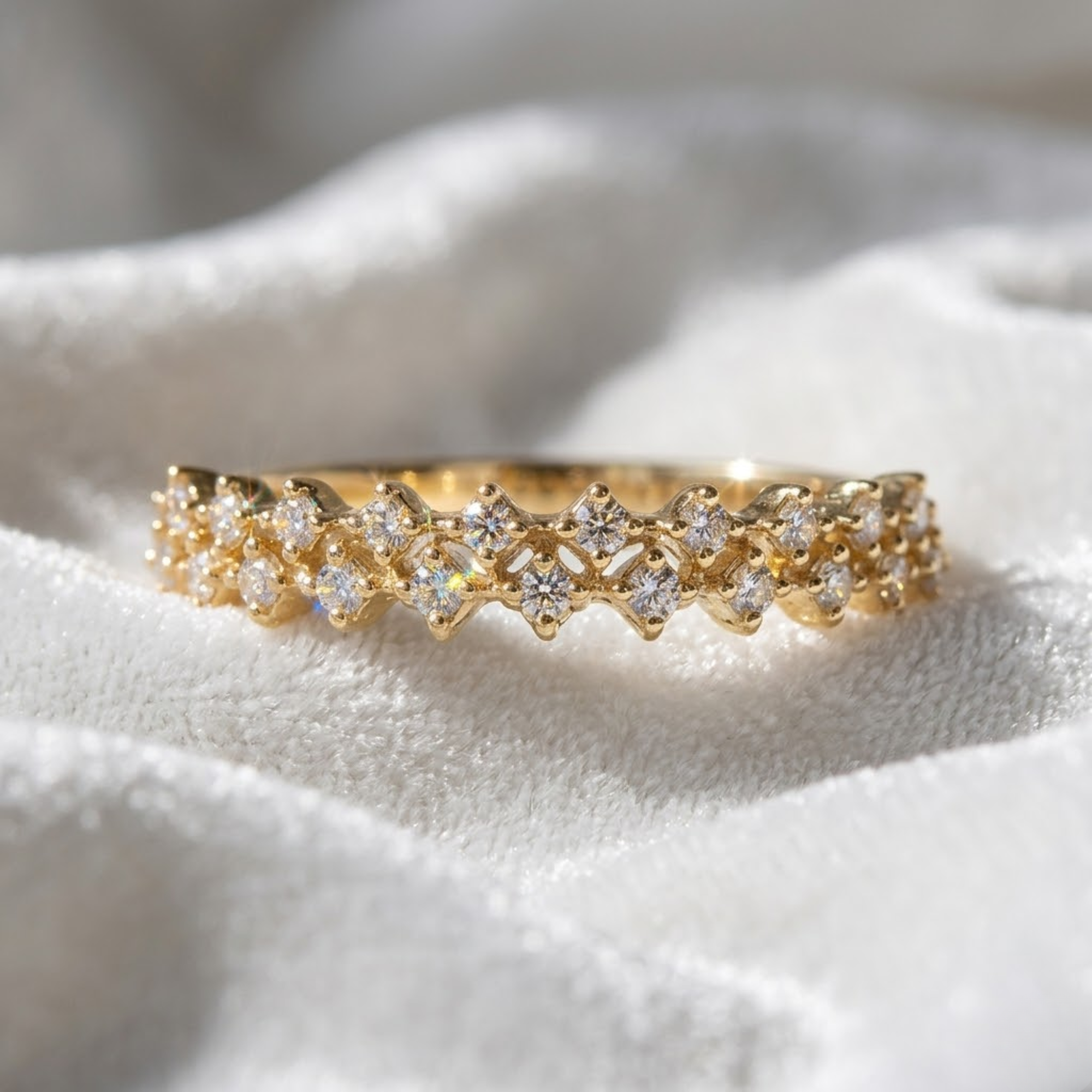 14K Gold Half Eternity Double Band Ring