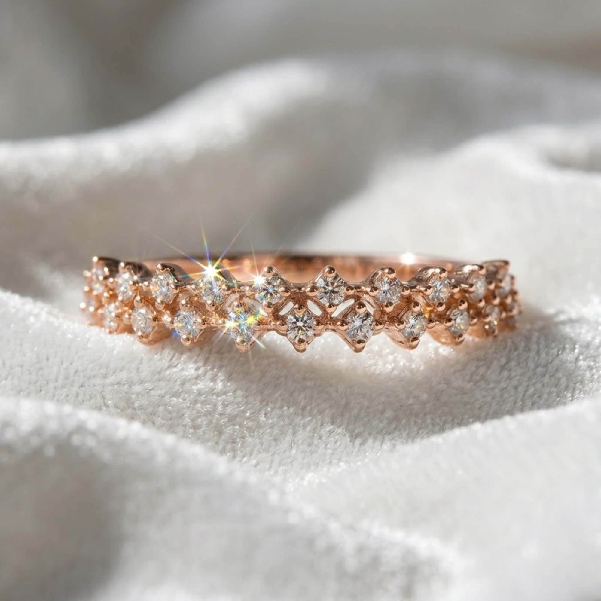 14K Gold Half Eternity Double Band Ring