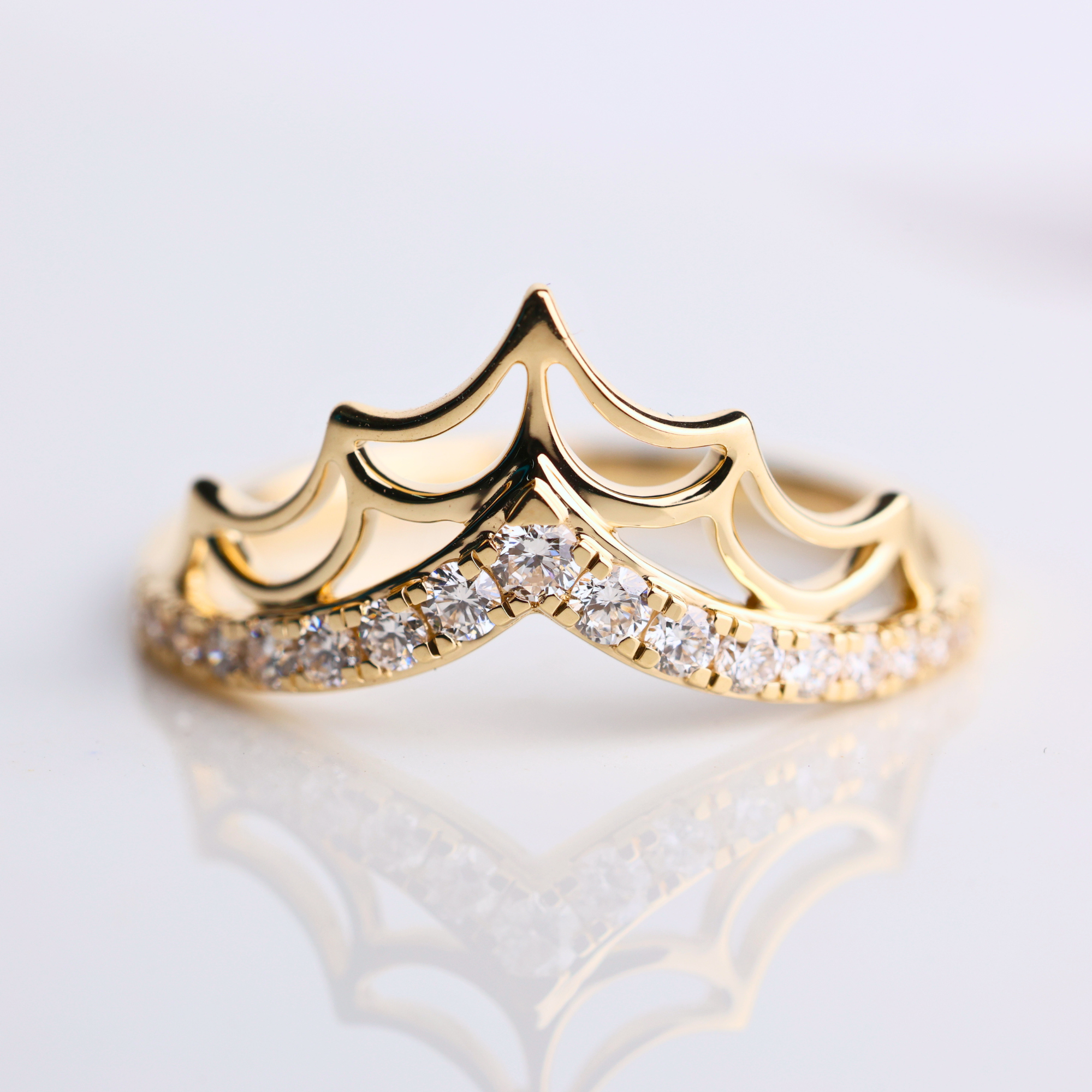 14K Gold Spider Web Stackable Ring with Lab Grown Diamond