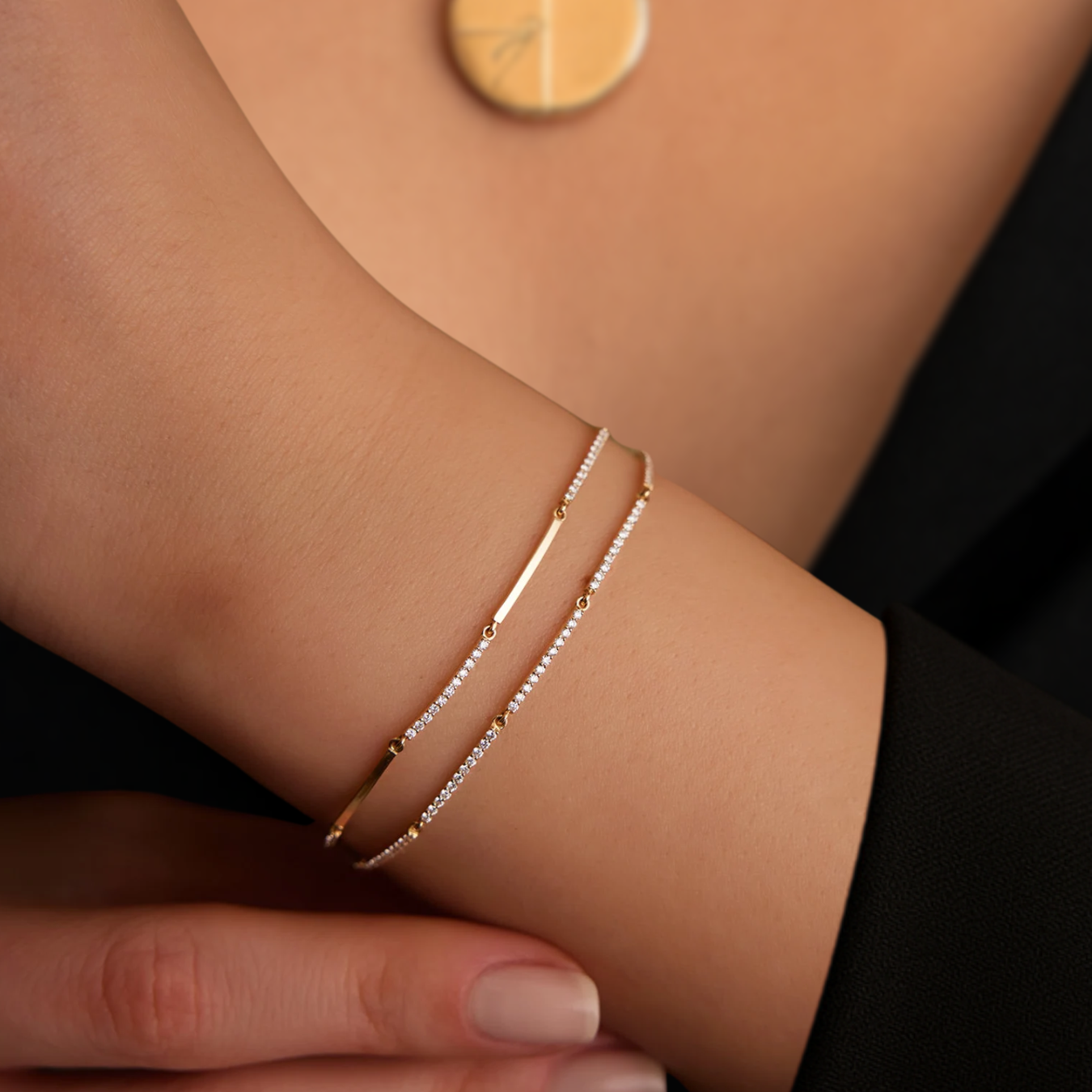 Solid Gold Pave Stackable Diamond Bar Bracelet