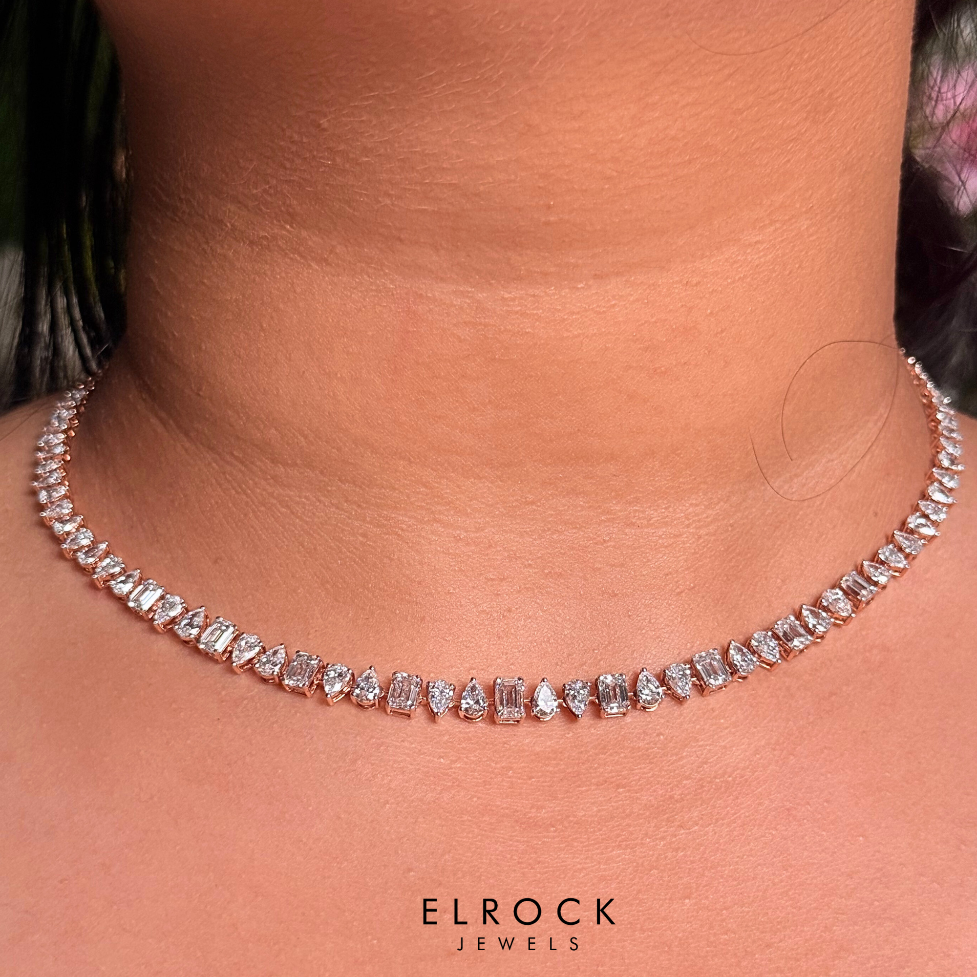 14K Gold Multi Shape Diamond Tennis Necklace