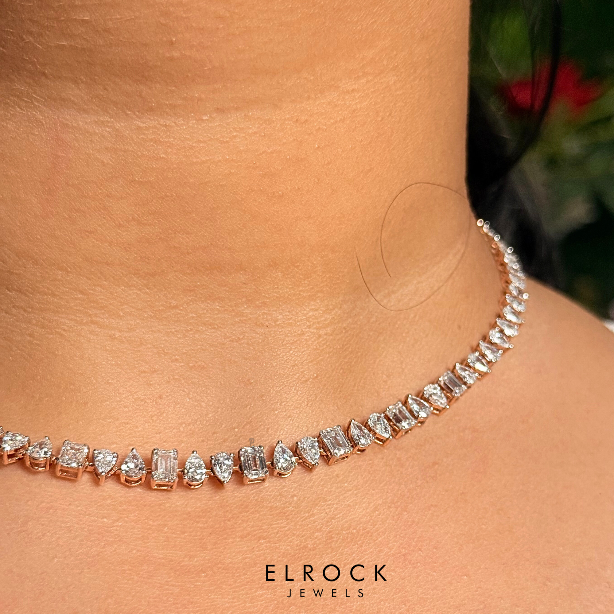 14K Gold Multi Shape Diamond Tennis Necklace