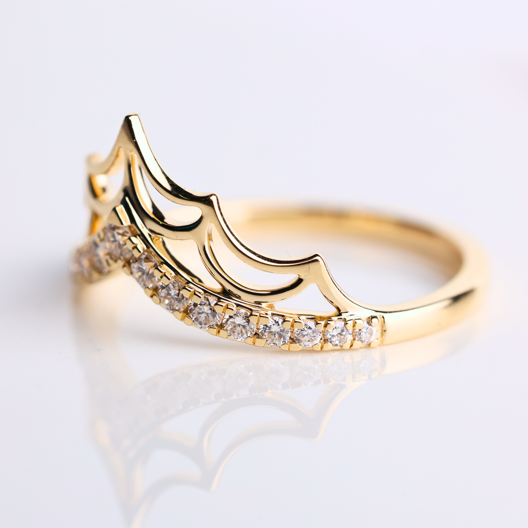 14K Gold Spider Web Stackable Ring with Lab Grown Diamond