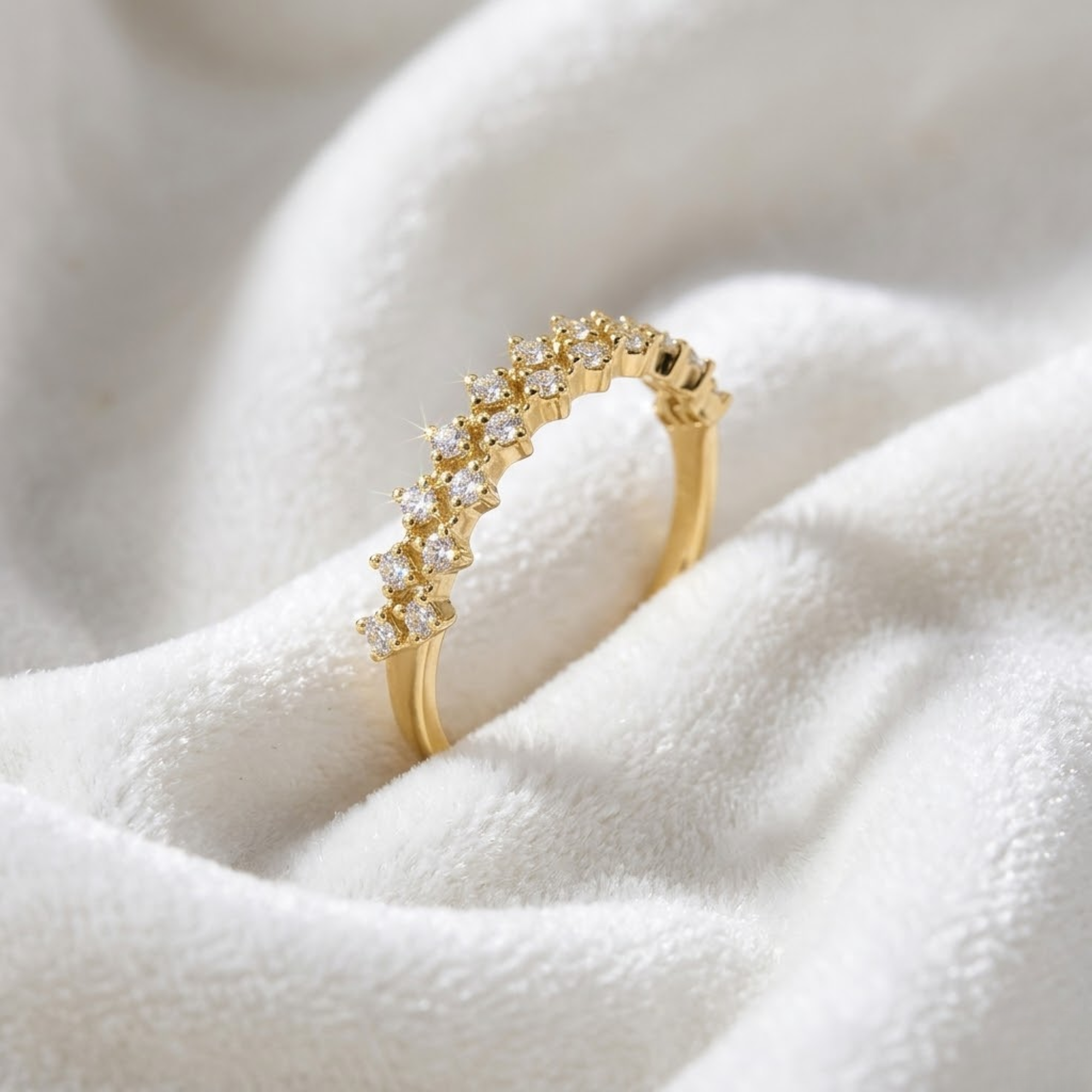 14K Gold Half Eternity Double Band Ring