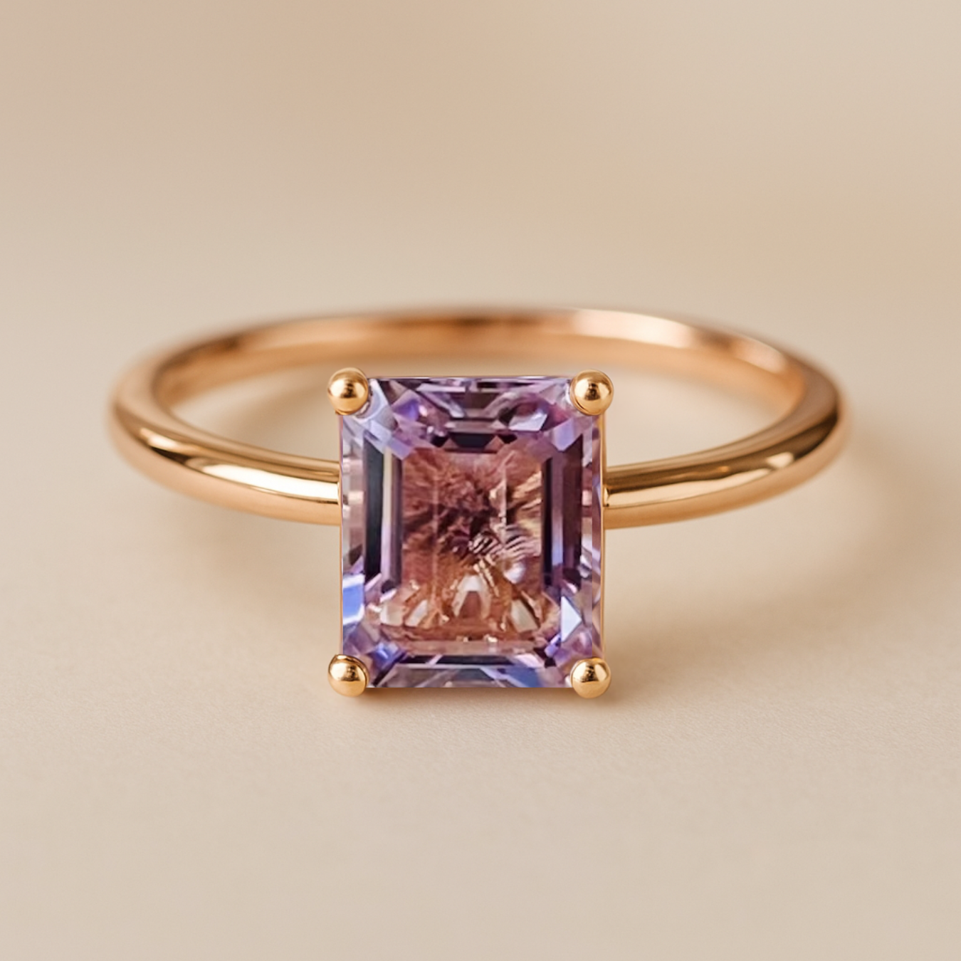 3 CT  Rose De France Amethyst Ring | Emerald Cut Amethyst Ring |