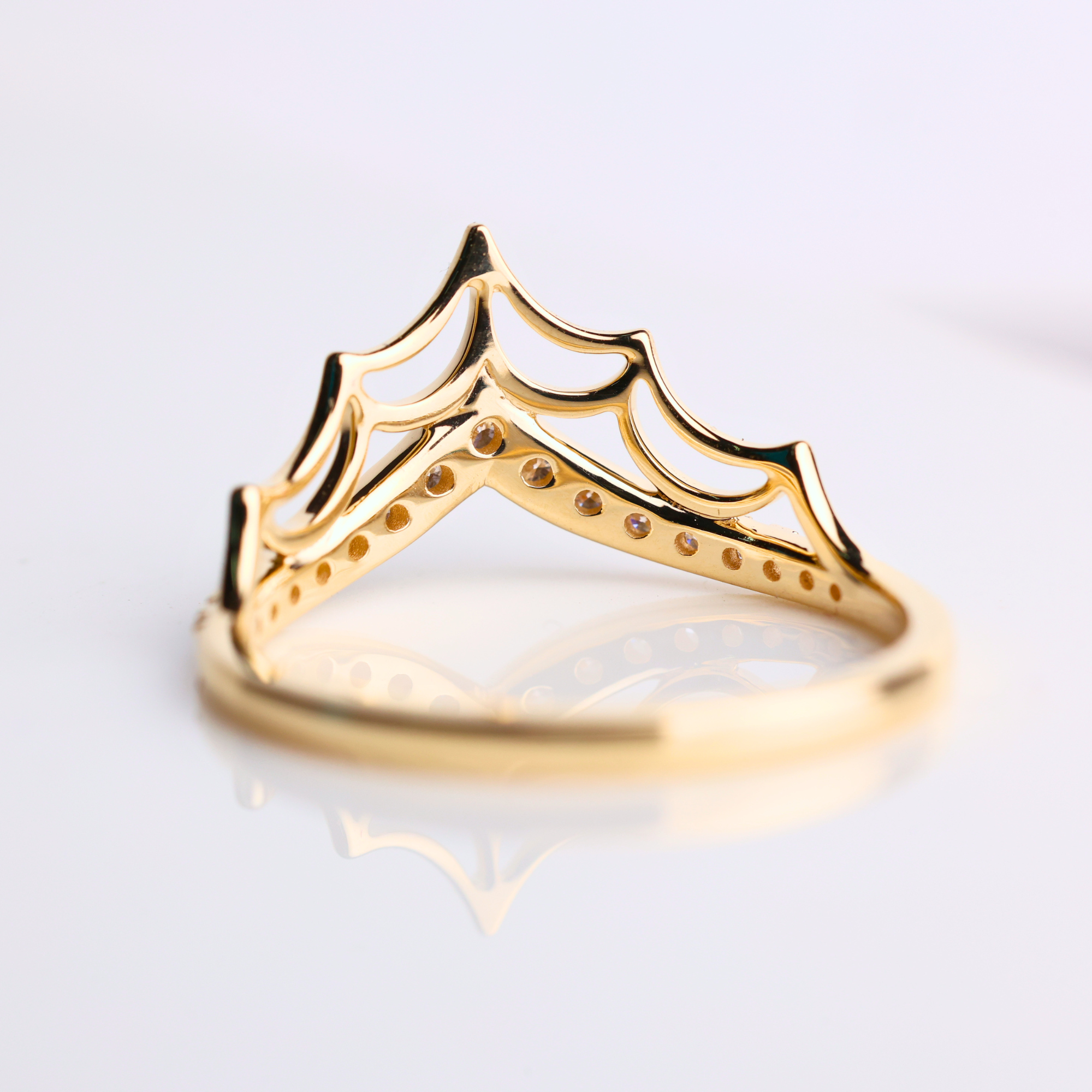 14K Gold Spider Web Stackable Ring with Lab Grown Diamond