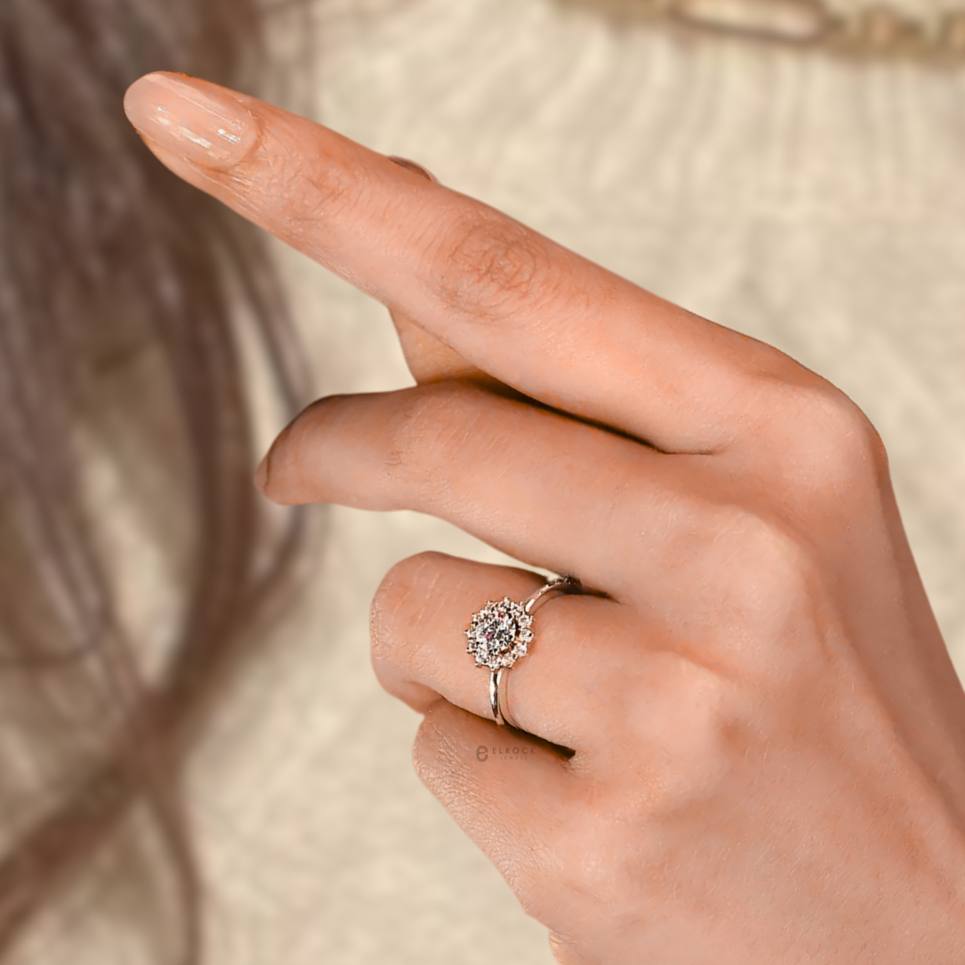14K Gold Sunburst Halo Round Cut Lab Grown Diamond Solid Yellow Gold Unique Ring