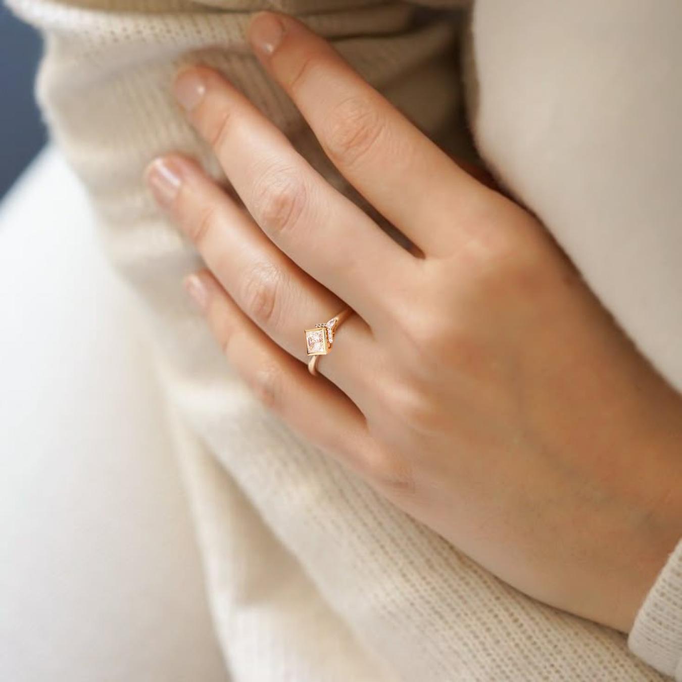 14k Solid Gold 1.70 Carat Princess cut Lab Grown engagement ring