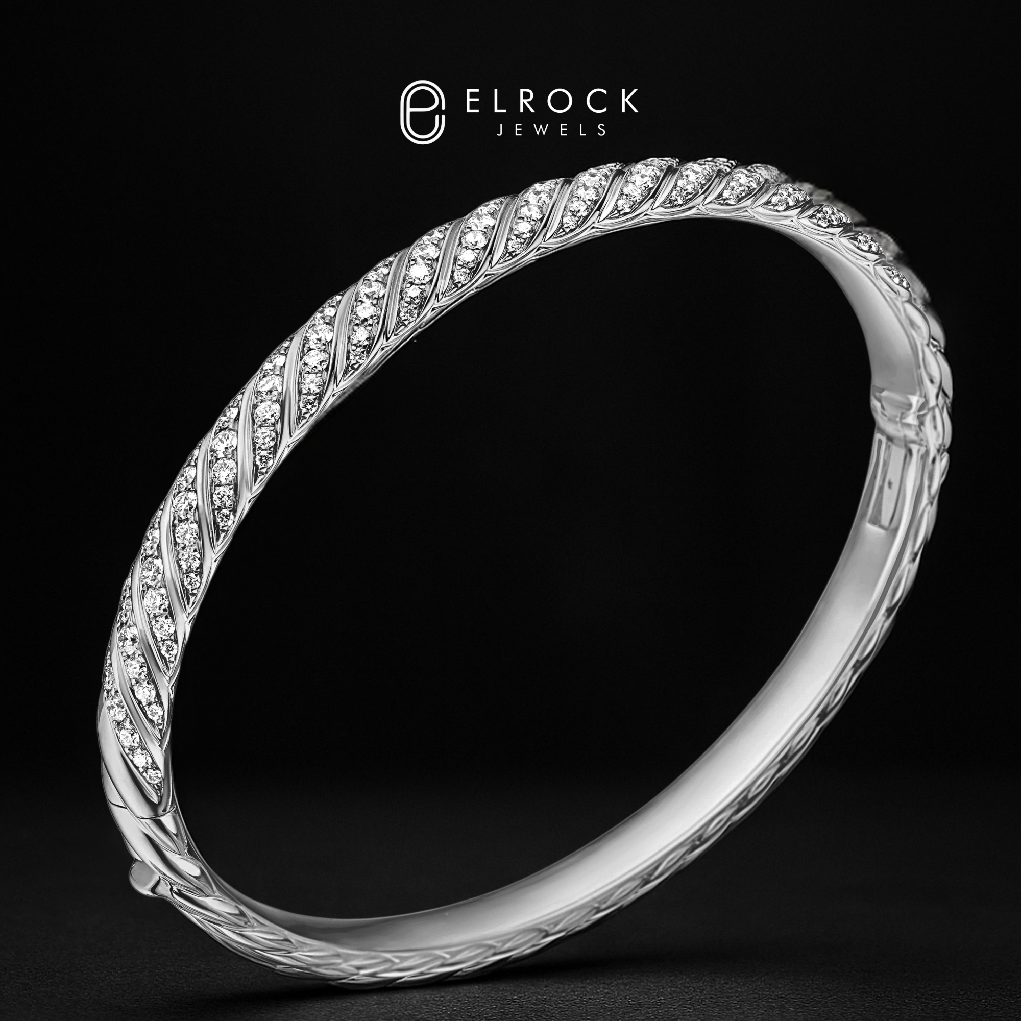 14K Gold Dainty Cable Bangle, Lab Grown Diamond Twisted Bangle