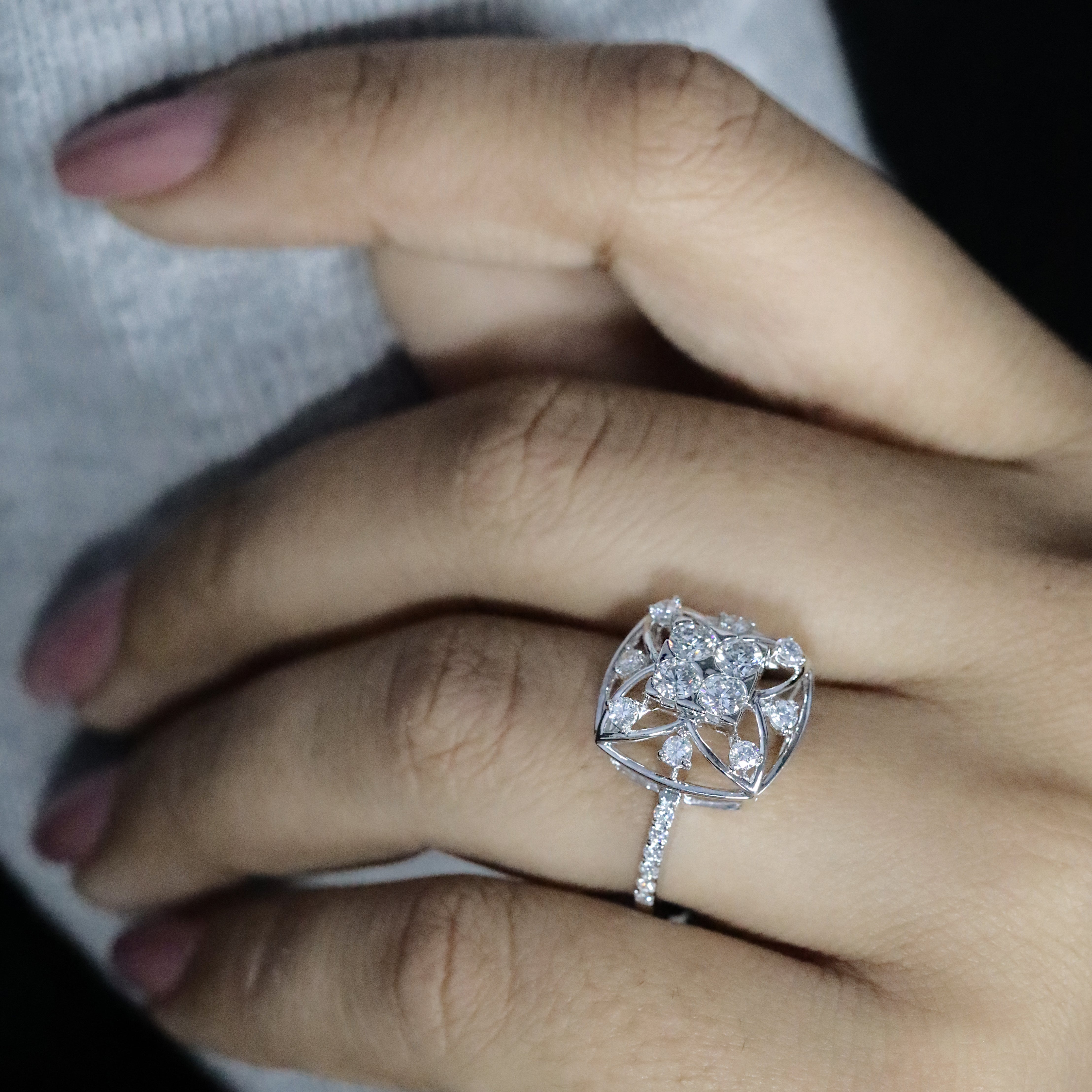 14K white gold, round cut lab grown diamond engagement ring