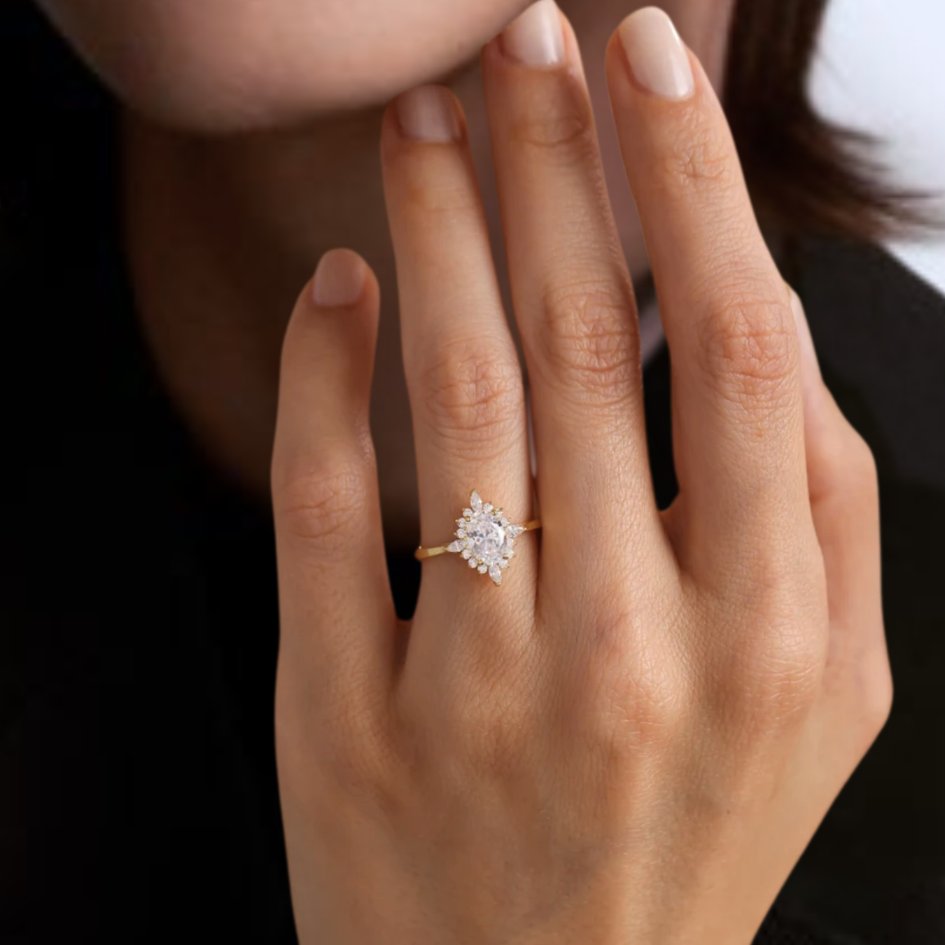 14K Gold Oval Lab Grown Vintage Style 1.23 Ct Lab Grown Ring