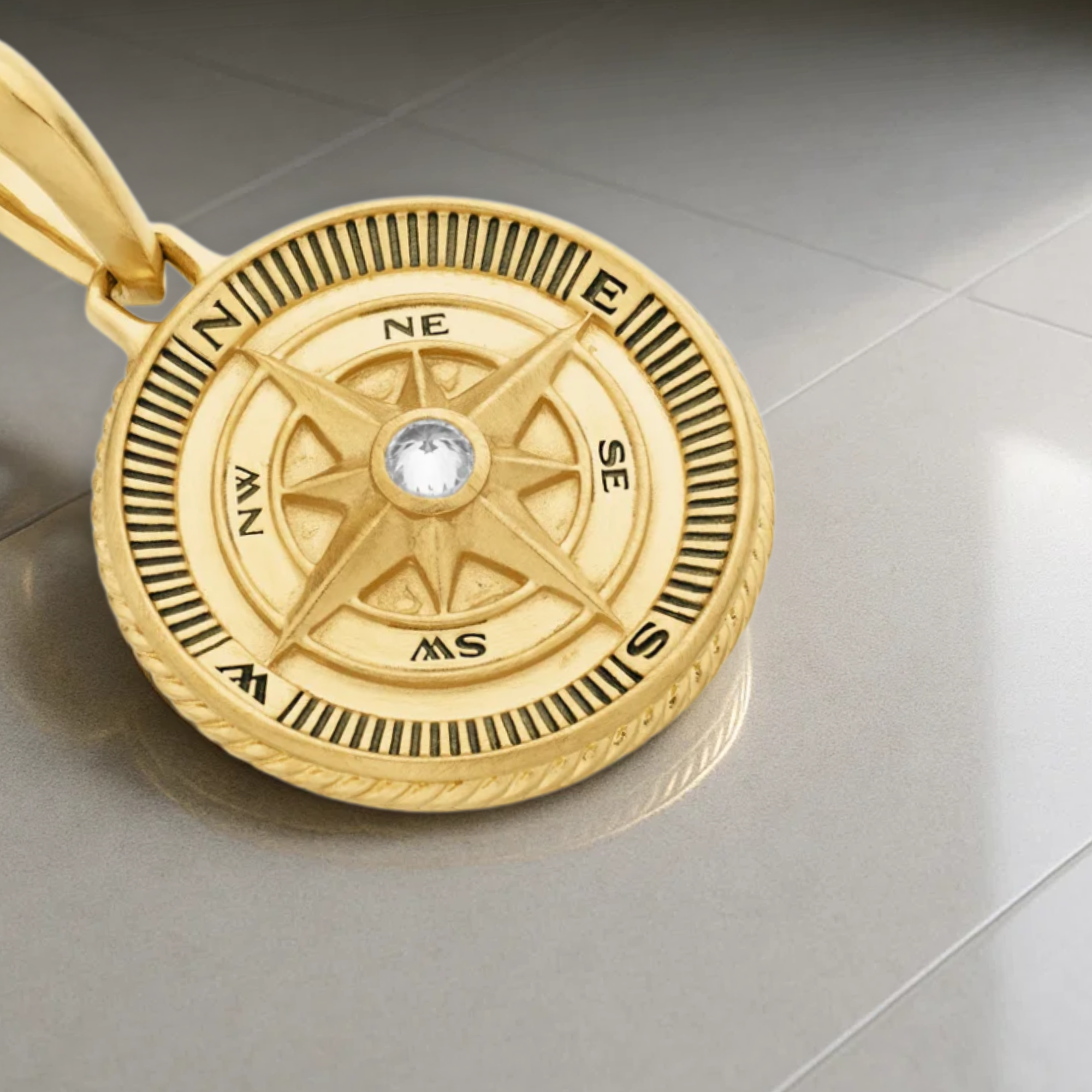  Diamond Compass Medallion Pendant