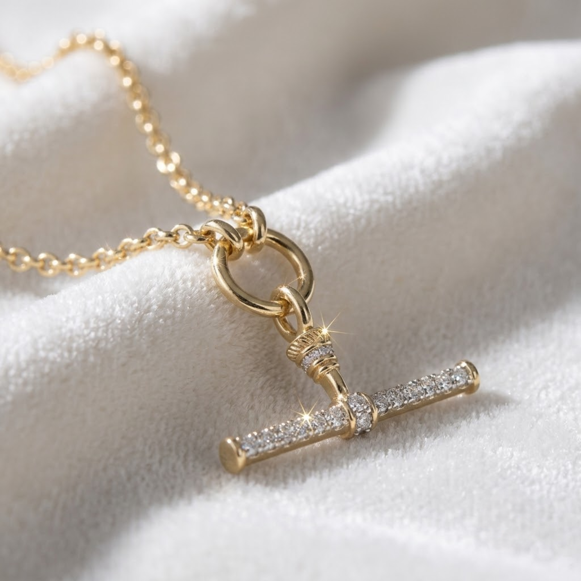 Diamond T Bar Anchor Pendant 14K Gold Victorian Inspired Diamond Pendant