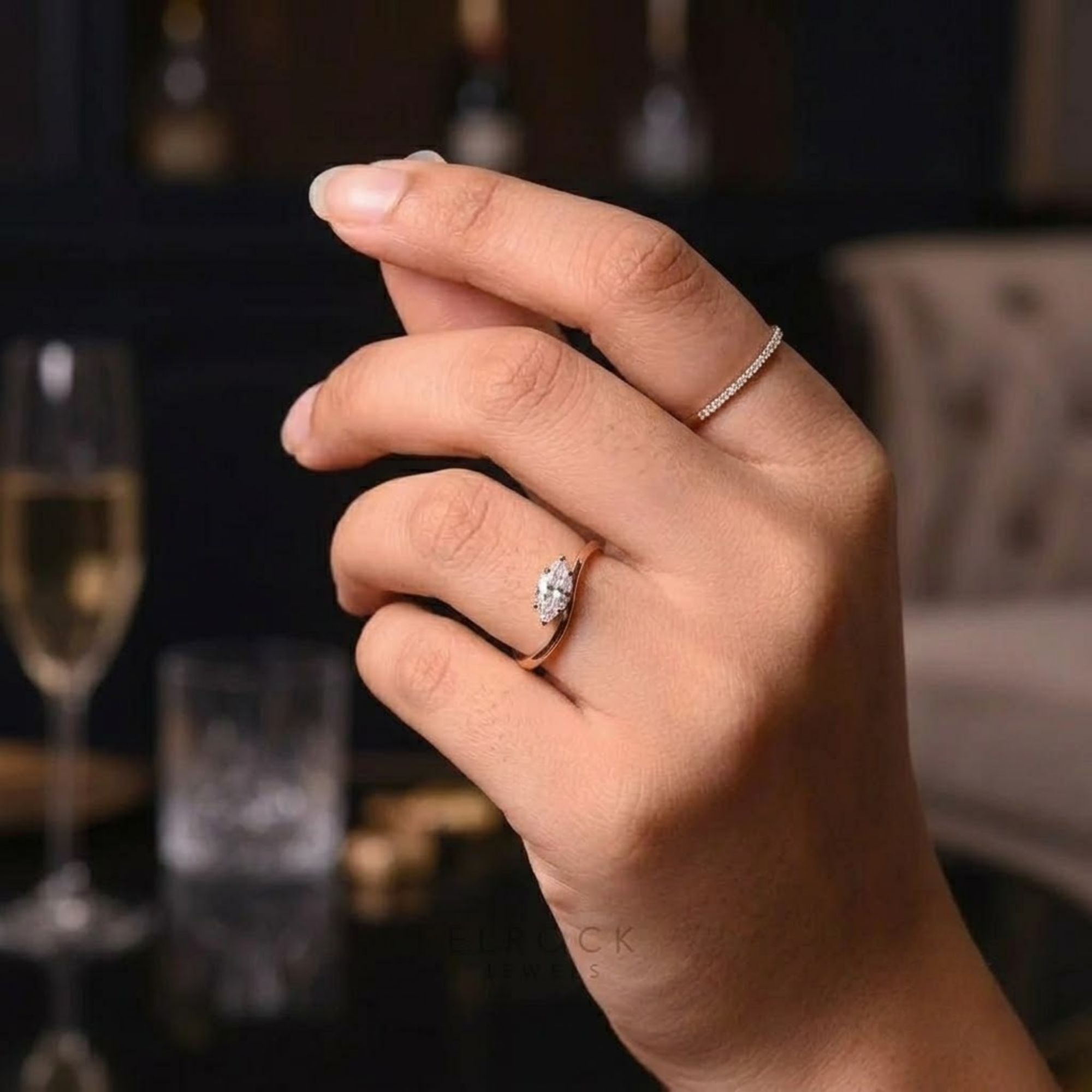 14K Gold Marquise Cut Diamond Solitaire Engagement Ring