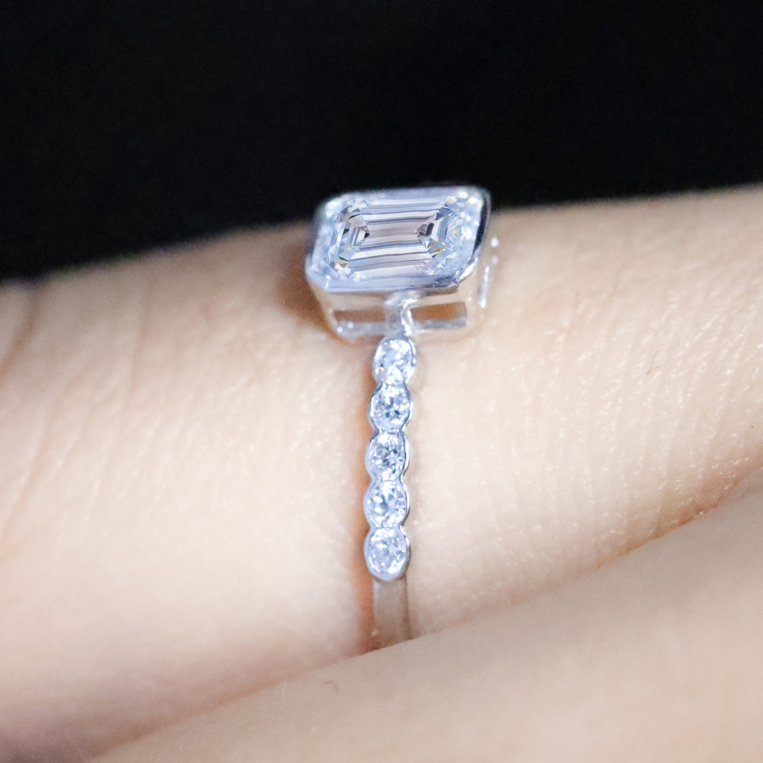 Emerald Cut Bezel Set Solitaire Diamond Engagement Ring