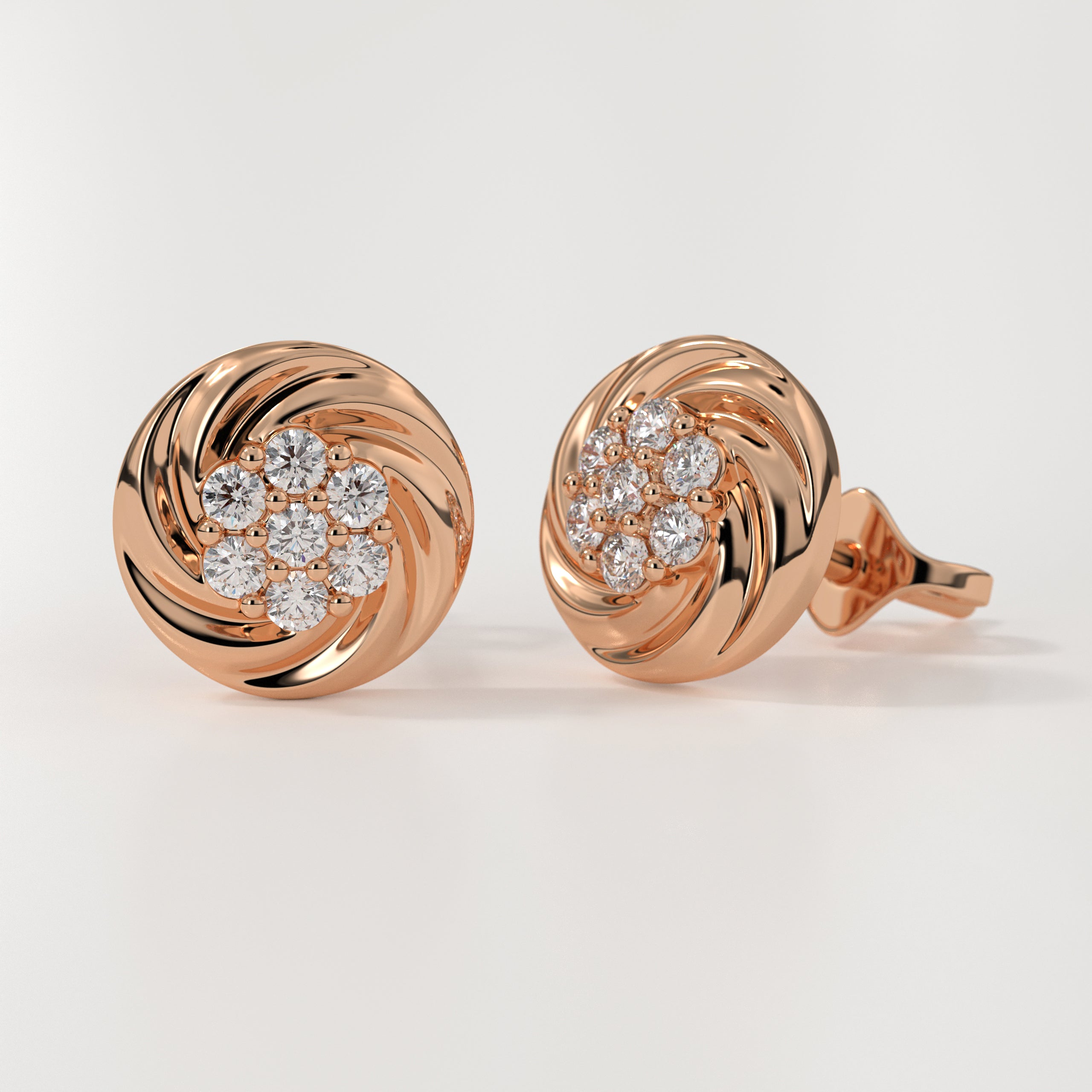 14K Gold Lab Grown Diamond Floral Earrings Round Cut