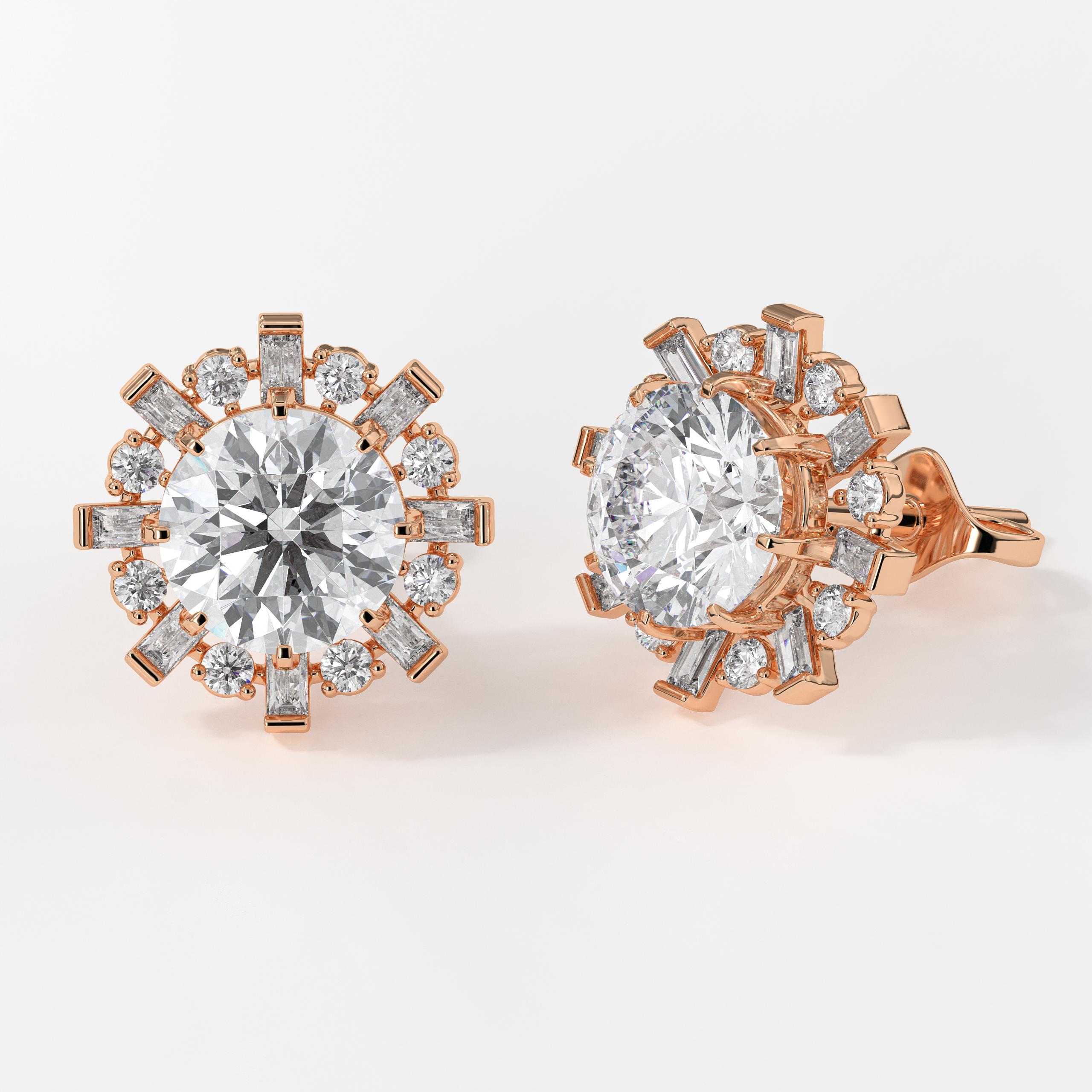  Snowflake flower round Lab Grown diamond stud earrings