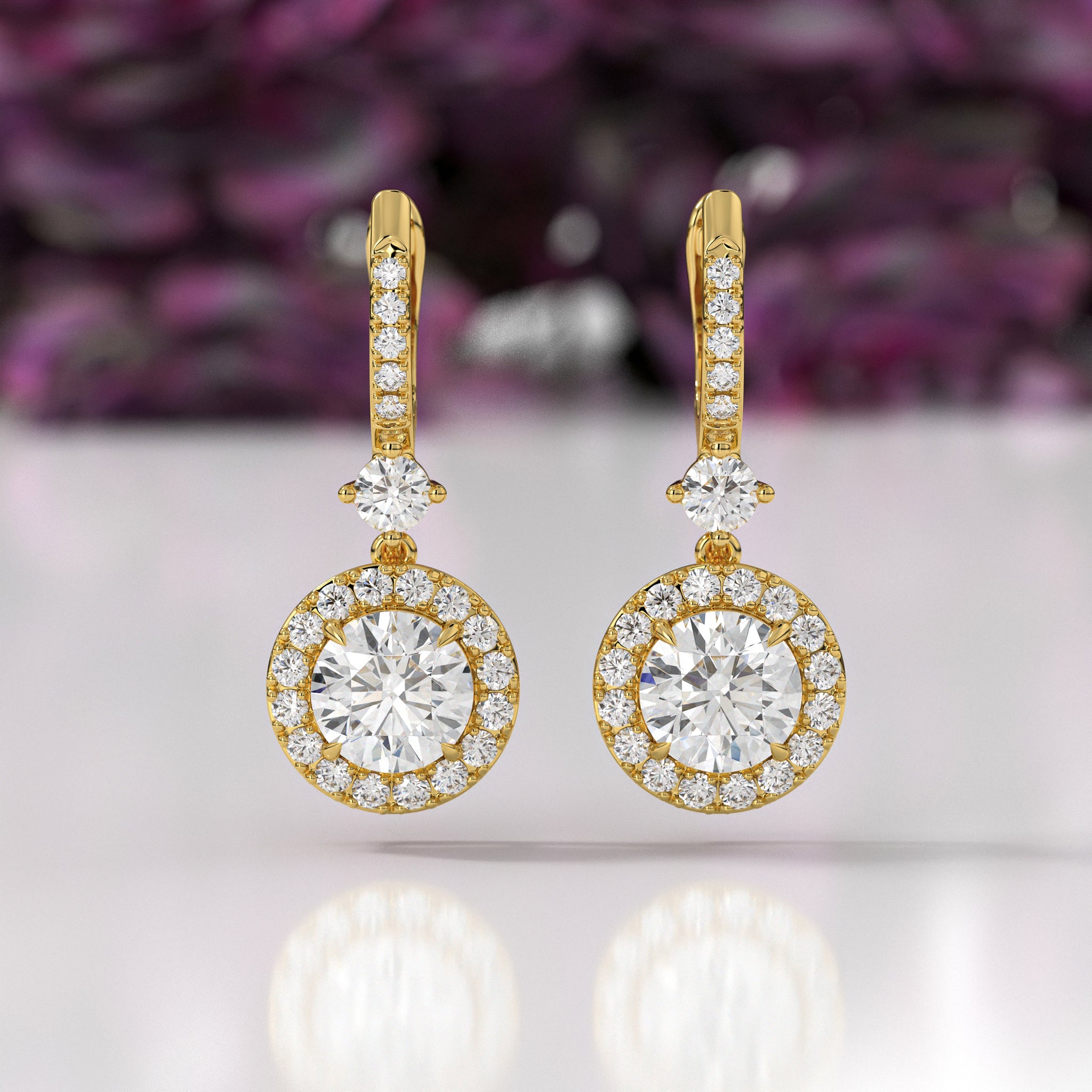 Halo Drop Lab-Grown Diamond Earrings | Sustainable Luxury by Elrock Jewels™