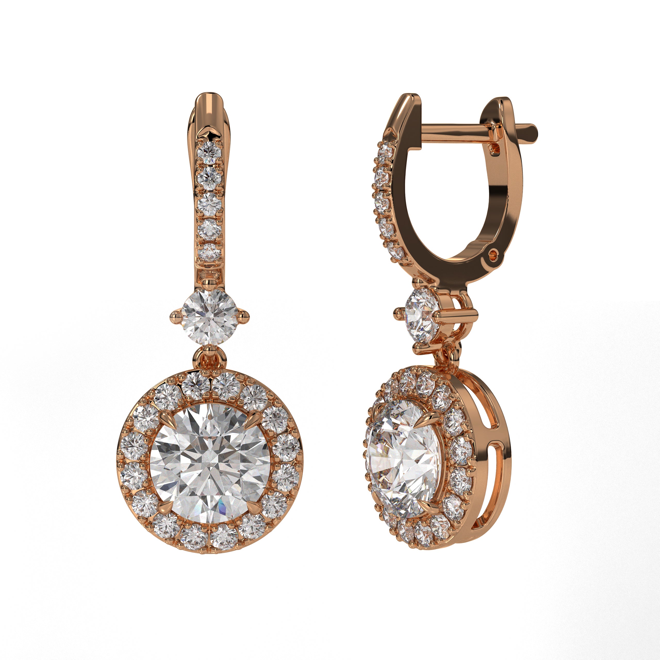 Brilliant Round Cut 14K Gold Dangle Drop Lab Grown Diamond Earring