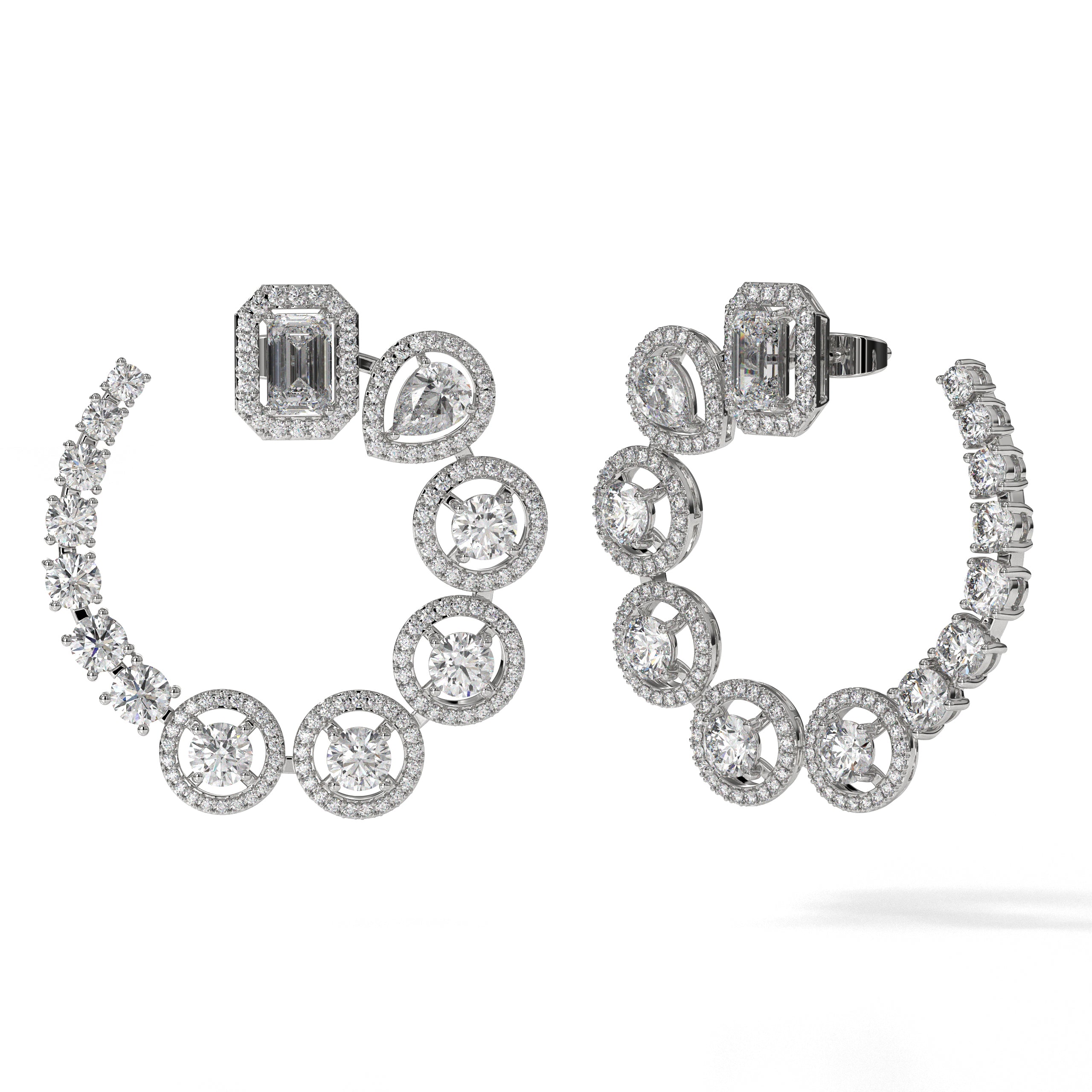 Mixed Shape Diamond Drop 14K Gold Diamond Earrings