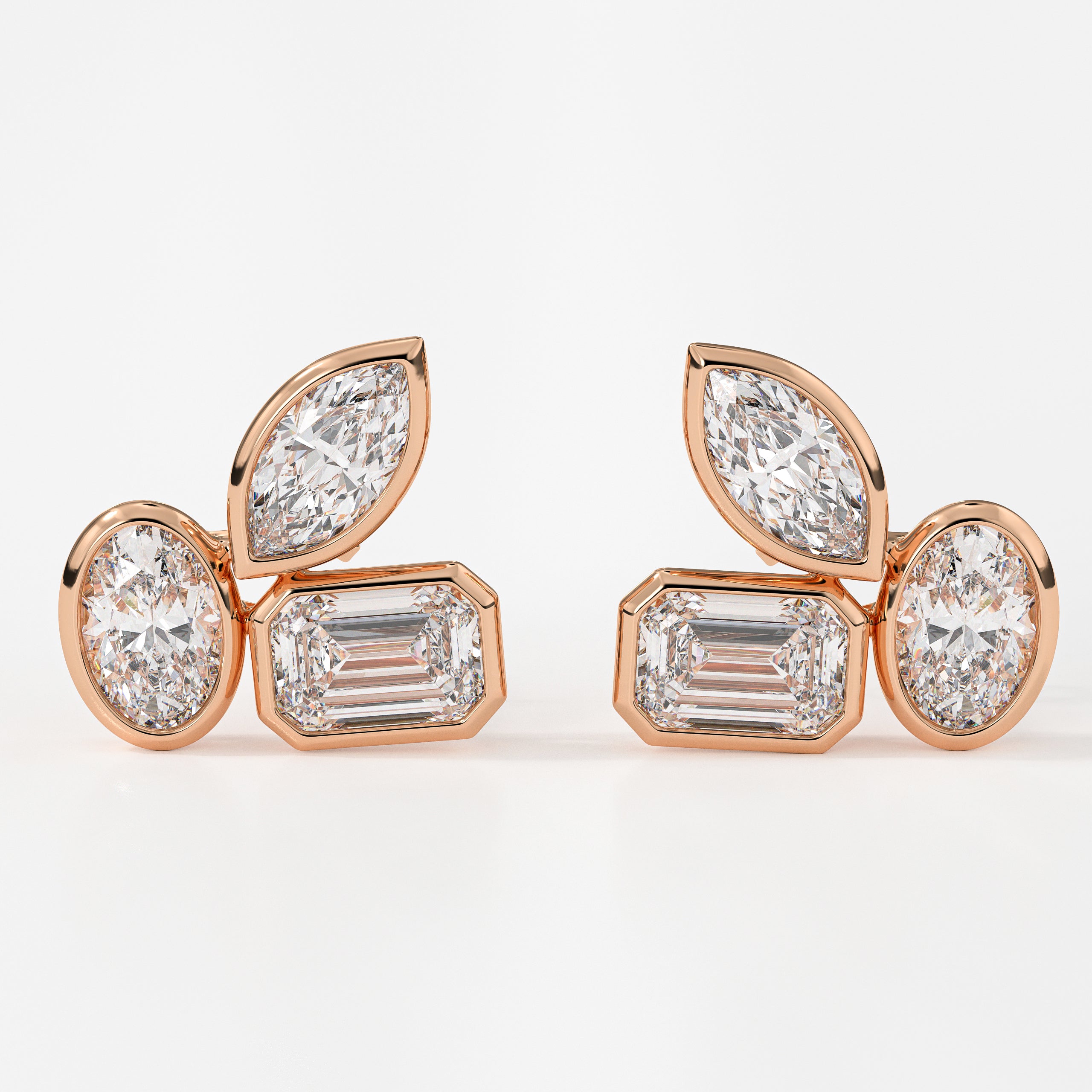 Gold Stud Earrings, Three Stone earring